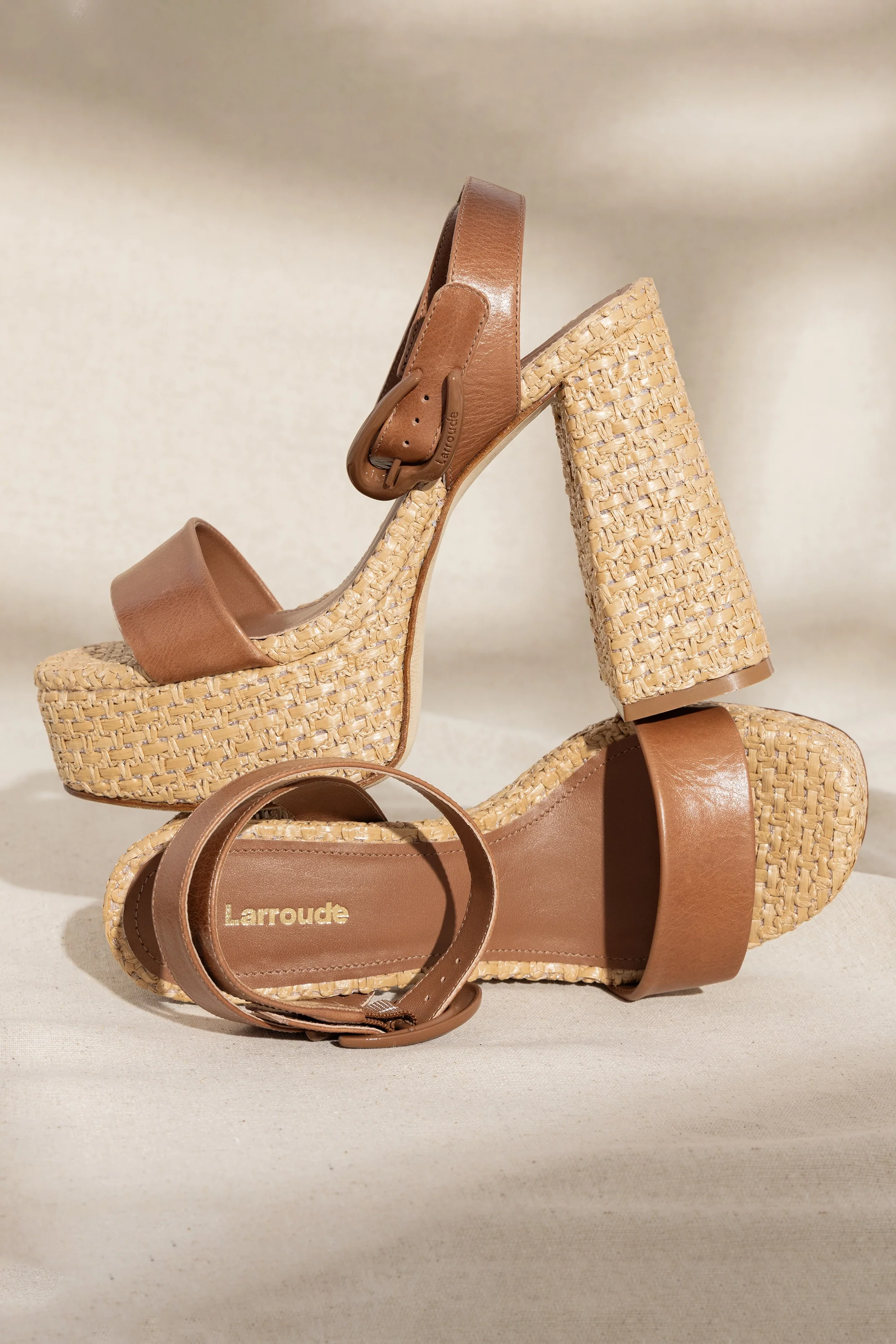 Dolly Verona Sandal In Caramel Leather and Natural Raffia - Image 2