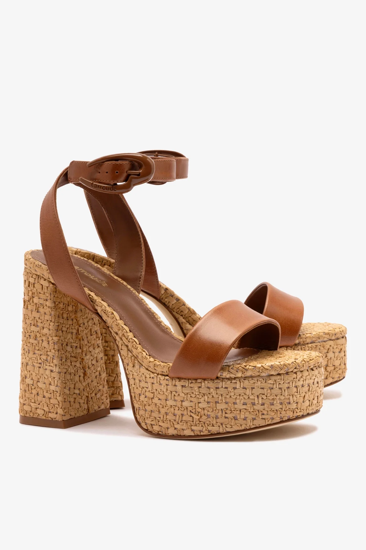 Dolly Verona Sandal In Caramel Leather and Natural Raffia - Image 3