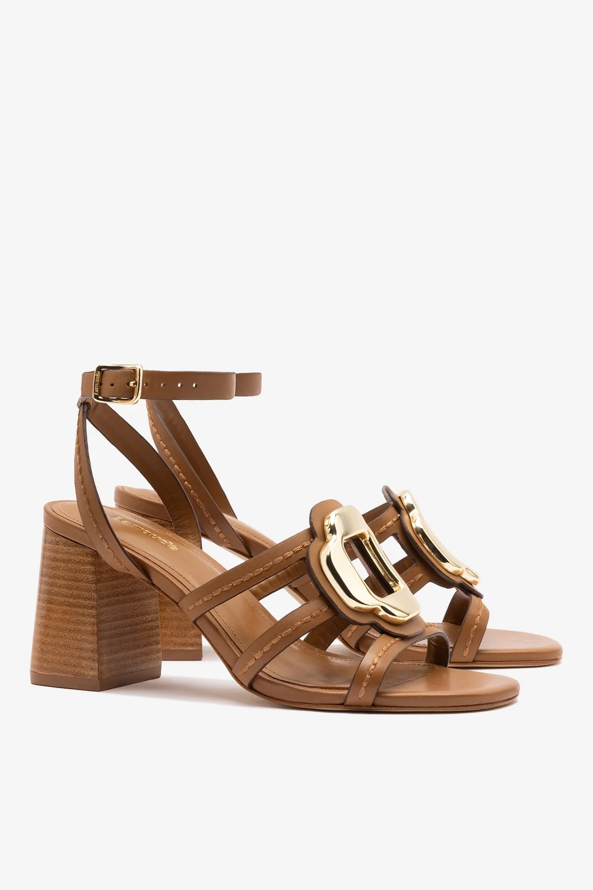 Margherita Block Sandal Caramel Leather - Image 3