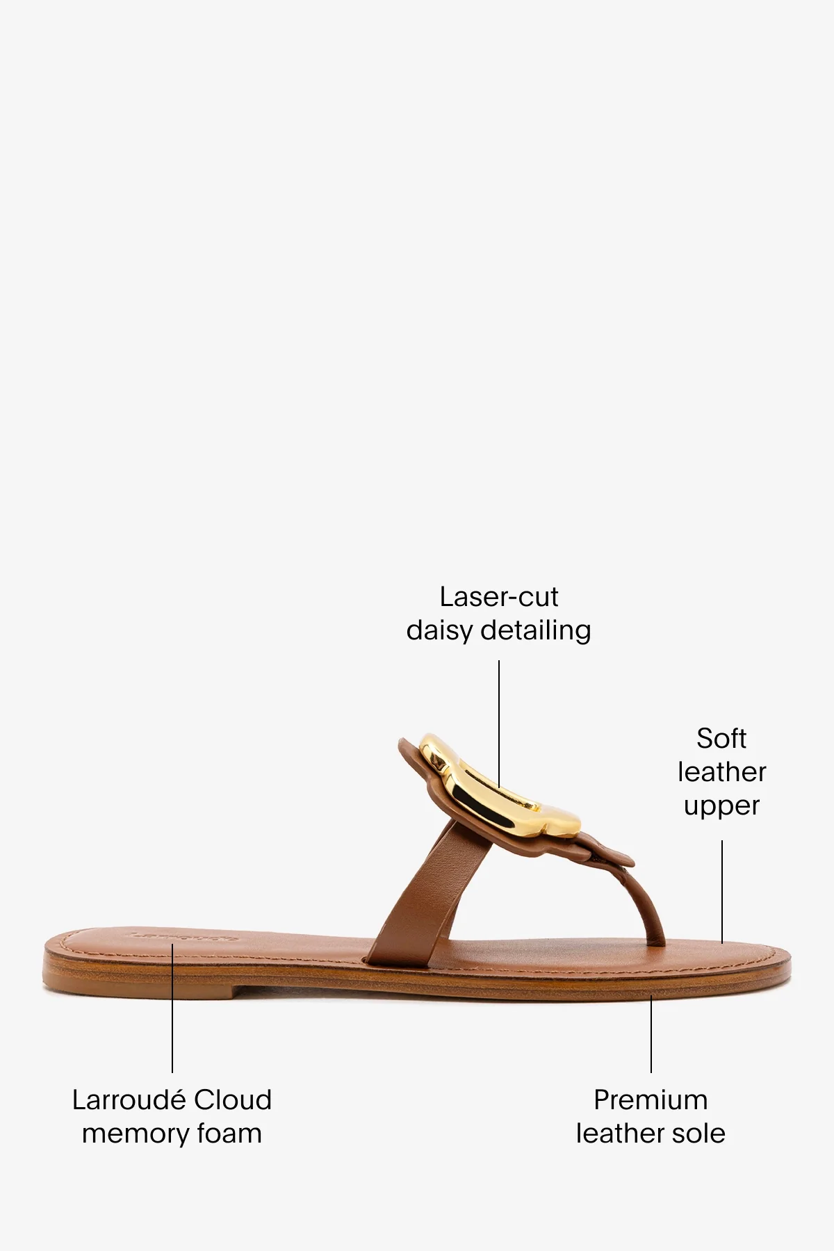 Margherita Thong Sandal in Caramel Leather and Gold Hardware - Image 5