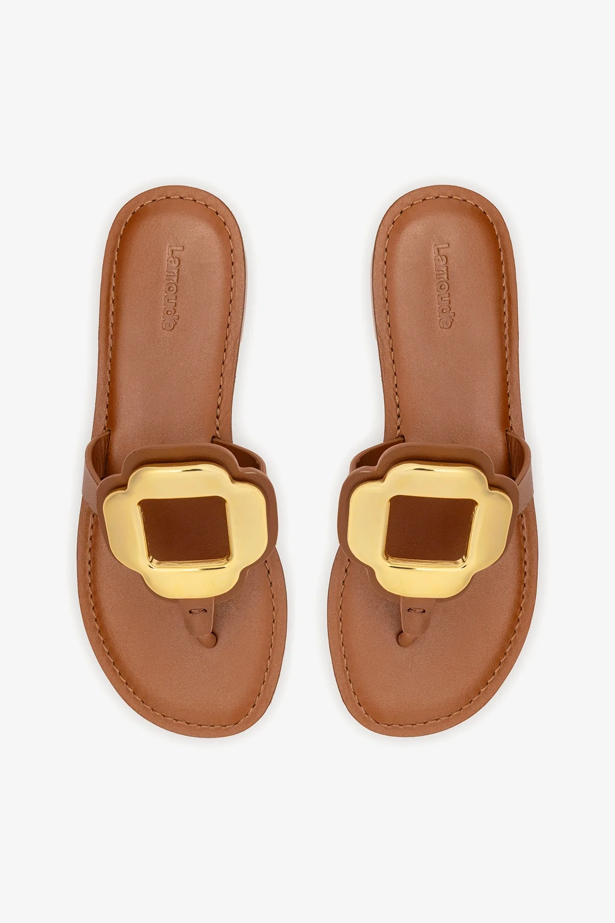 Margherita Thong Sandal in Caramel Leather and Gold Hardware - Image 7