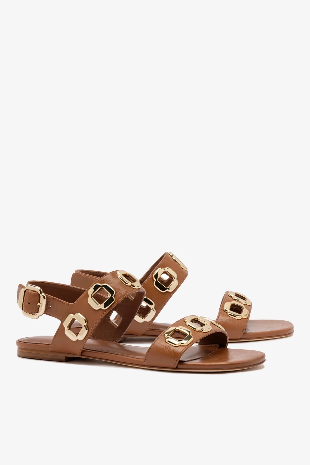 Milan Flat Sandal In Caramel Leather - Image 3