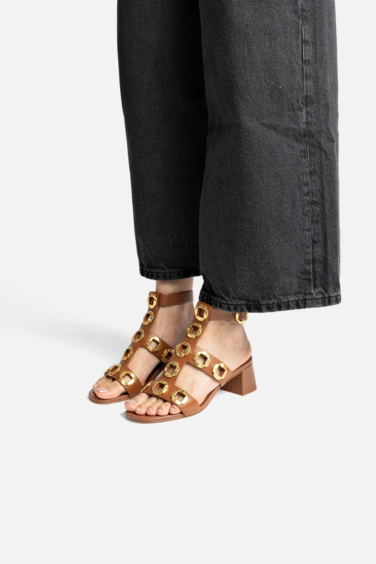 Milan Gladiator Block Sandal In Caramel Leather - Image 5