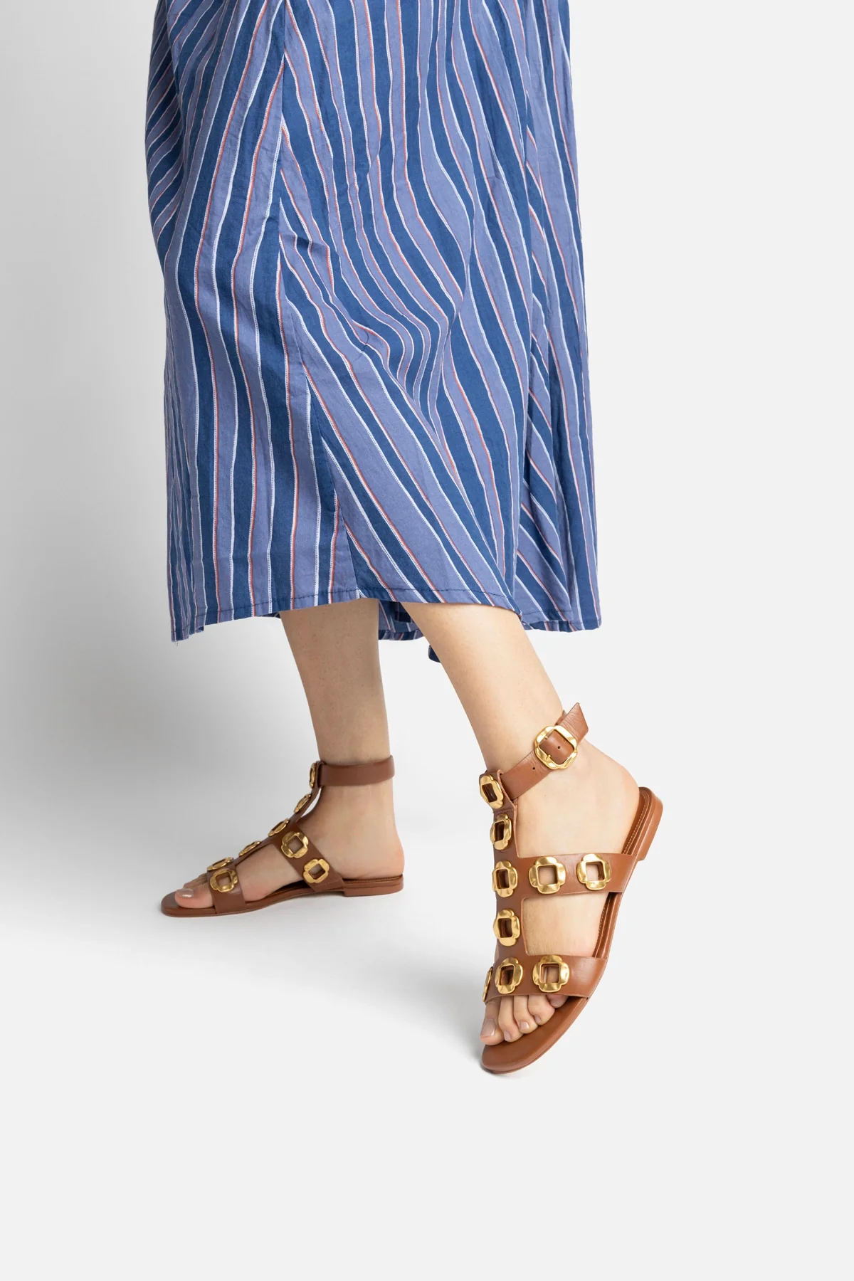 Milan Gladiator Flat In Caramel Leather - Image 5