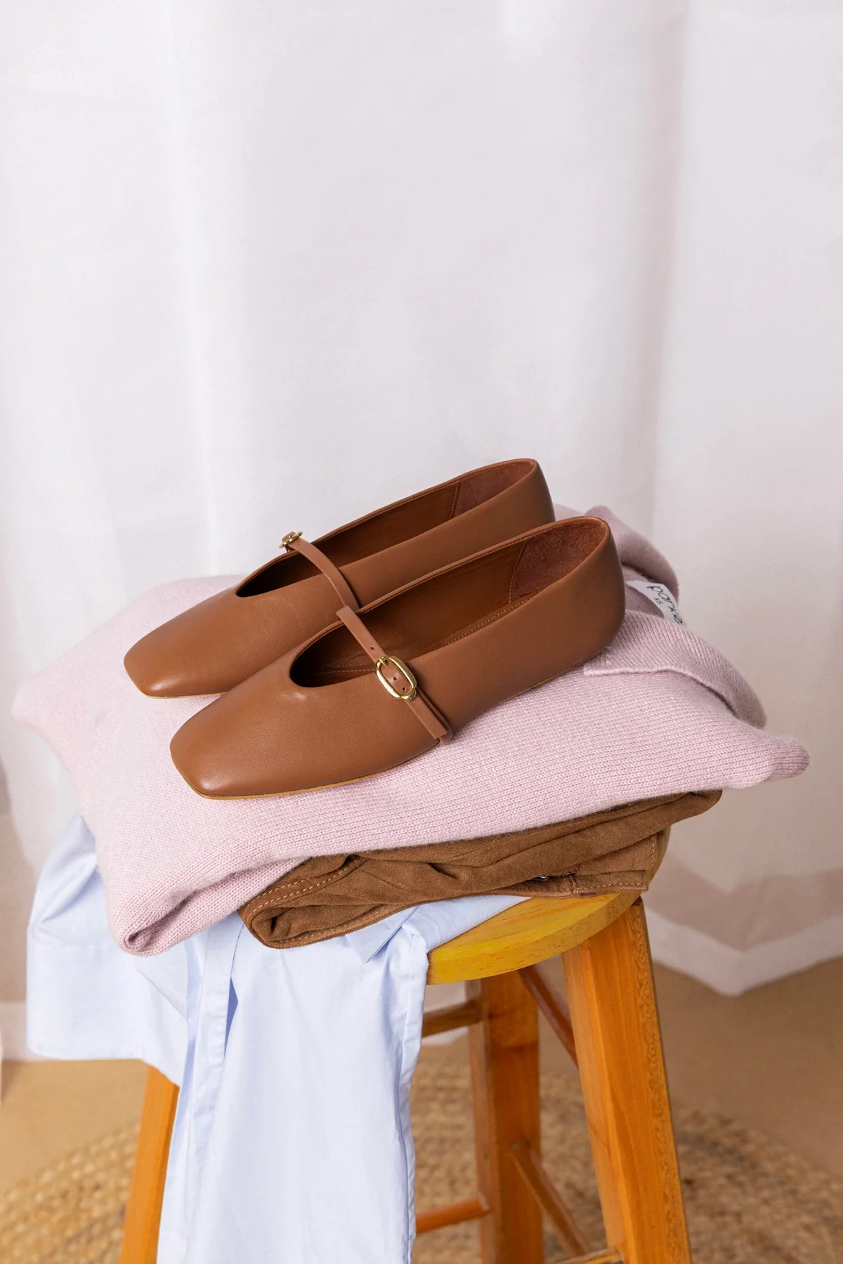 Misty Ballerina Flat In Caramel Leather - Image 6