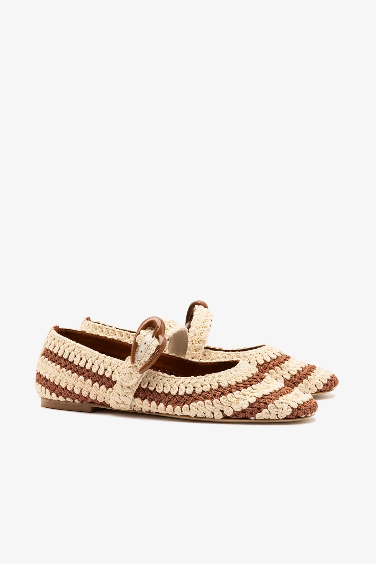 Verona Crochet Ballet Flat In Caramel and Ivory Crochet - Image 3