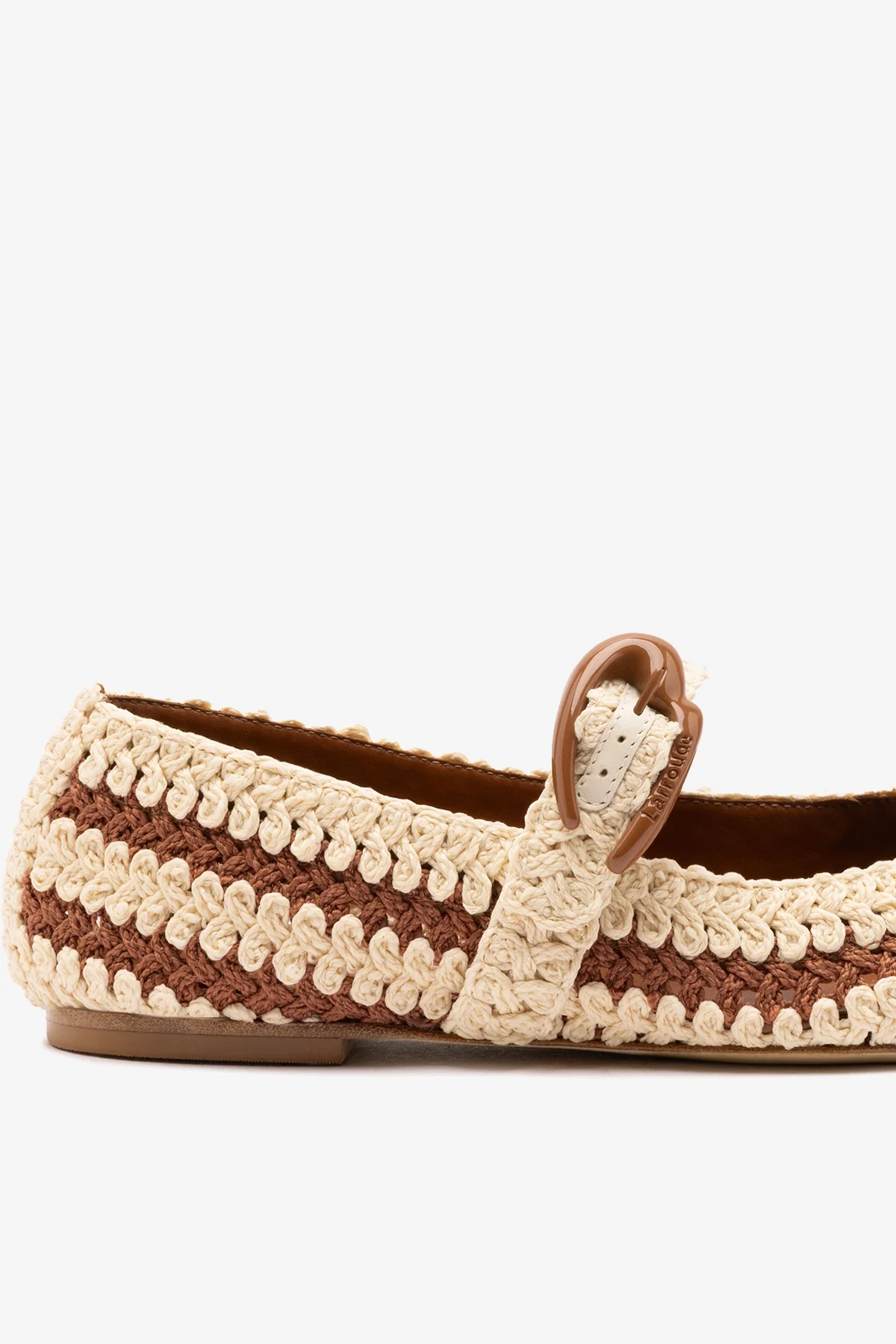 Verona Crochet Ballet Flat In Caramel and Ivory Crochet - Image 4