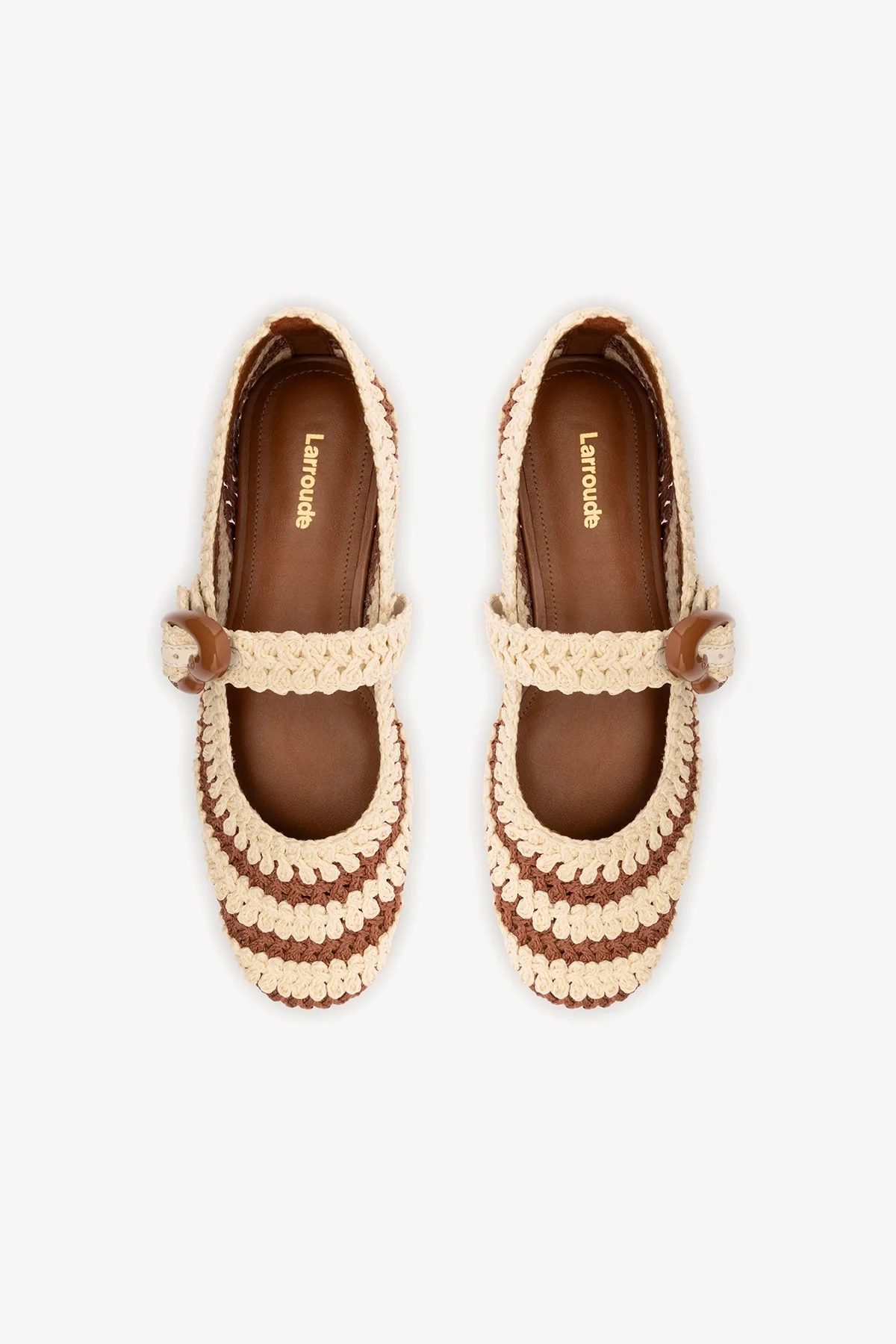Verona Crochet Ballet Flat In Caramel and Ivory Crochet - Image 6