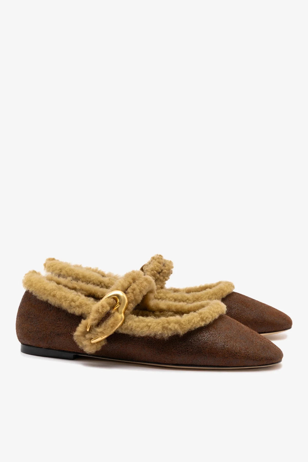 Verona Ballet Flat In Cocoa Leather And Natural Shearling - Image 3