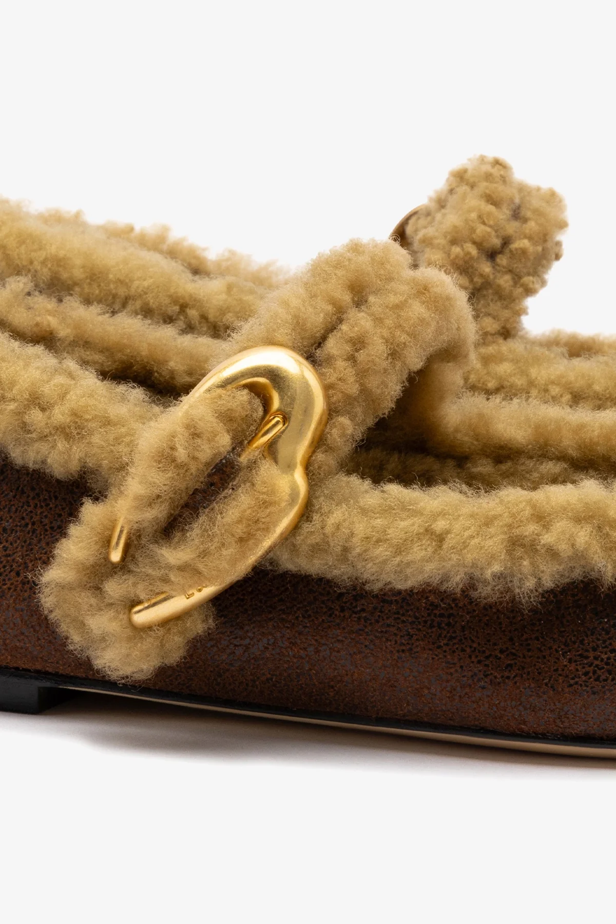 Verona Ballet Flat In Cocoa Leather And Natural Shearling - Image 4