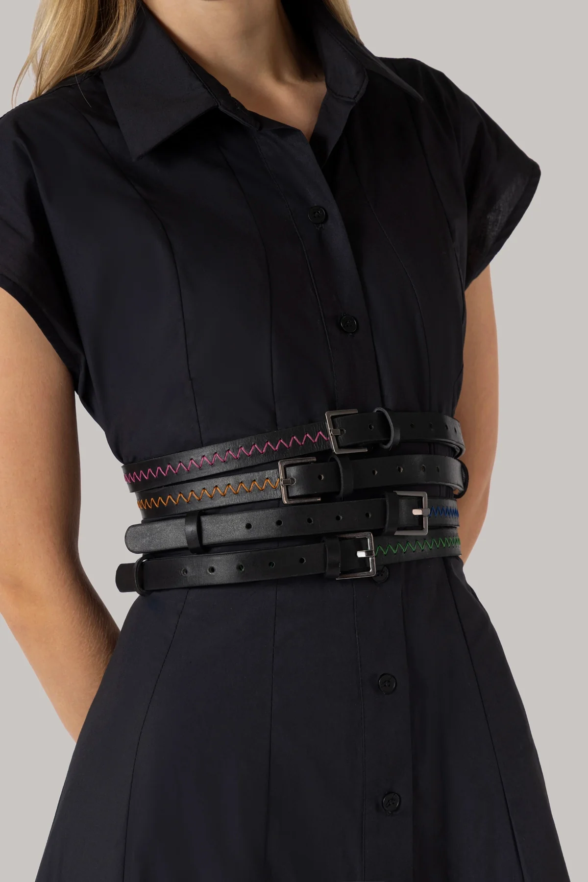 Jonathan Cohen by L.: Zig Zag Belt Blue and Black Leather - Image 4