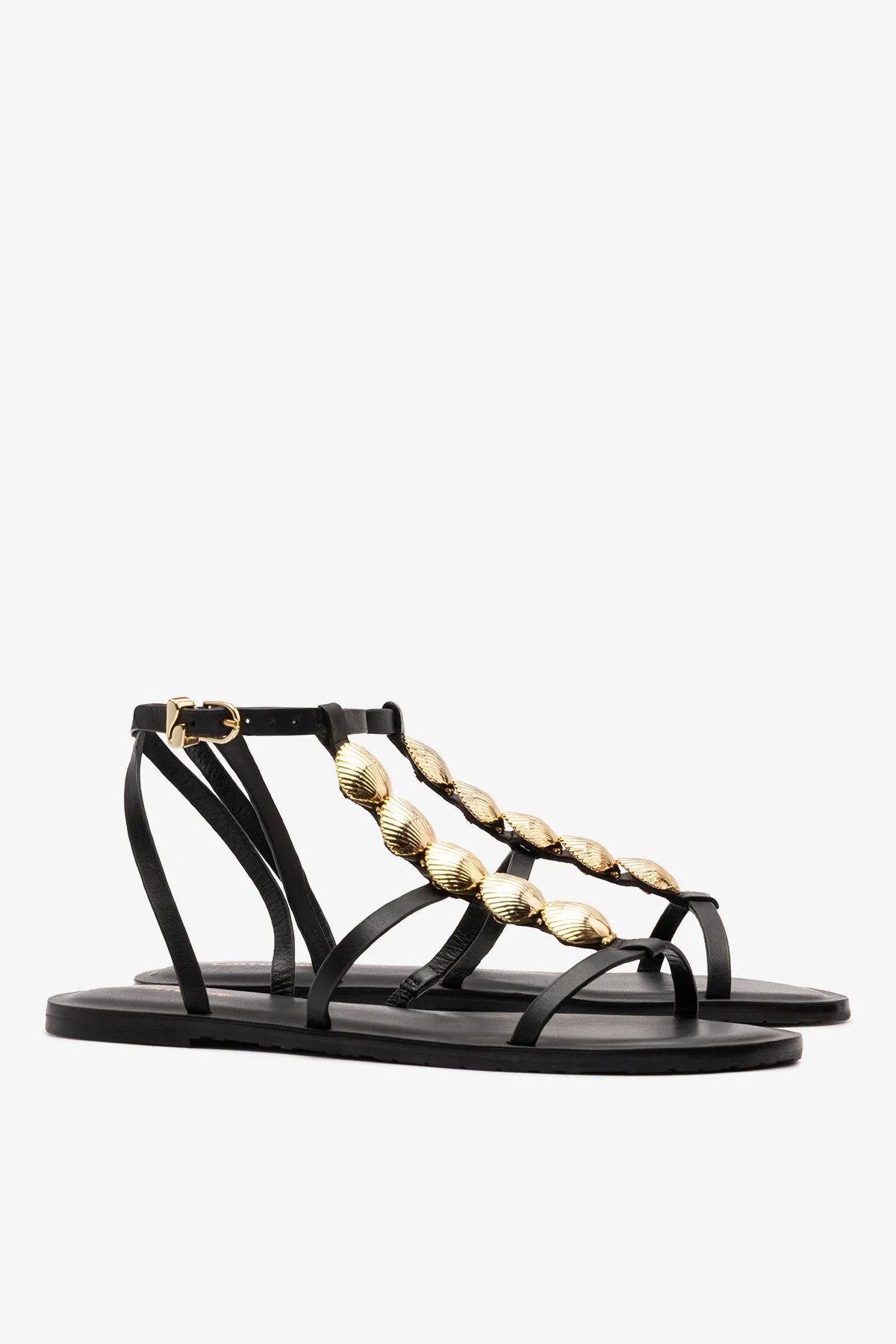 Coquile Flat Sandal Black Leather - Image 3