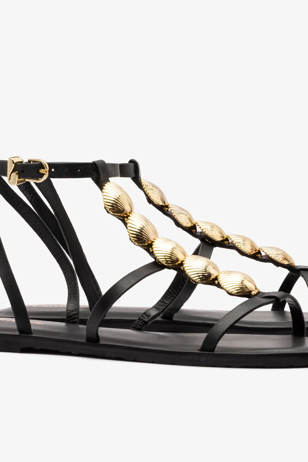Coquile Flat Sandal Black Leather - Image 4