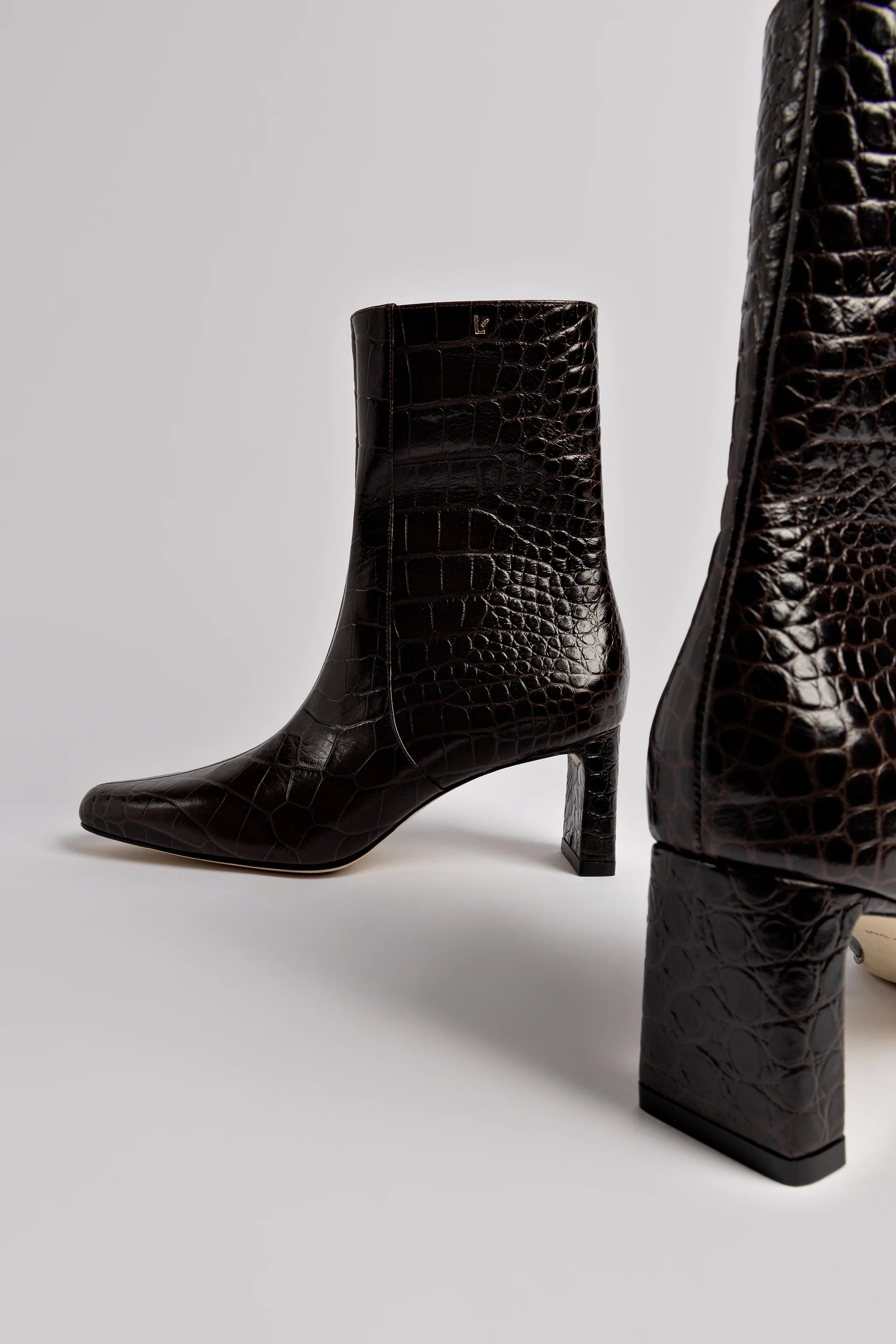 Alexis Bootie In Dark Croco Embossed Leather - Image 6