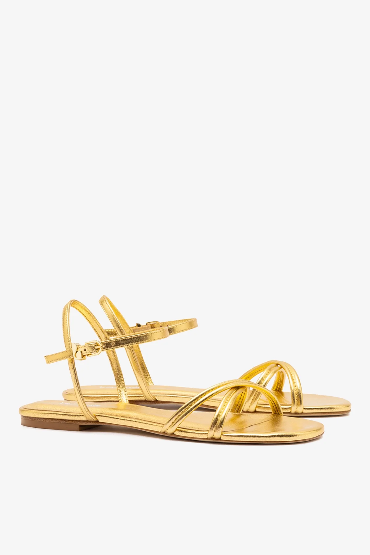 Annie Sandal Ankle Tie In Gold Metallic Leather - Image 3