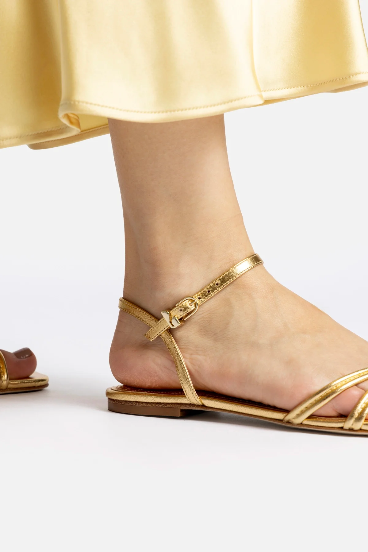 Annie Sandal Ankle Tie In Gold Metallic Leather - Image 5