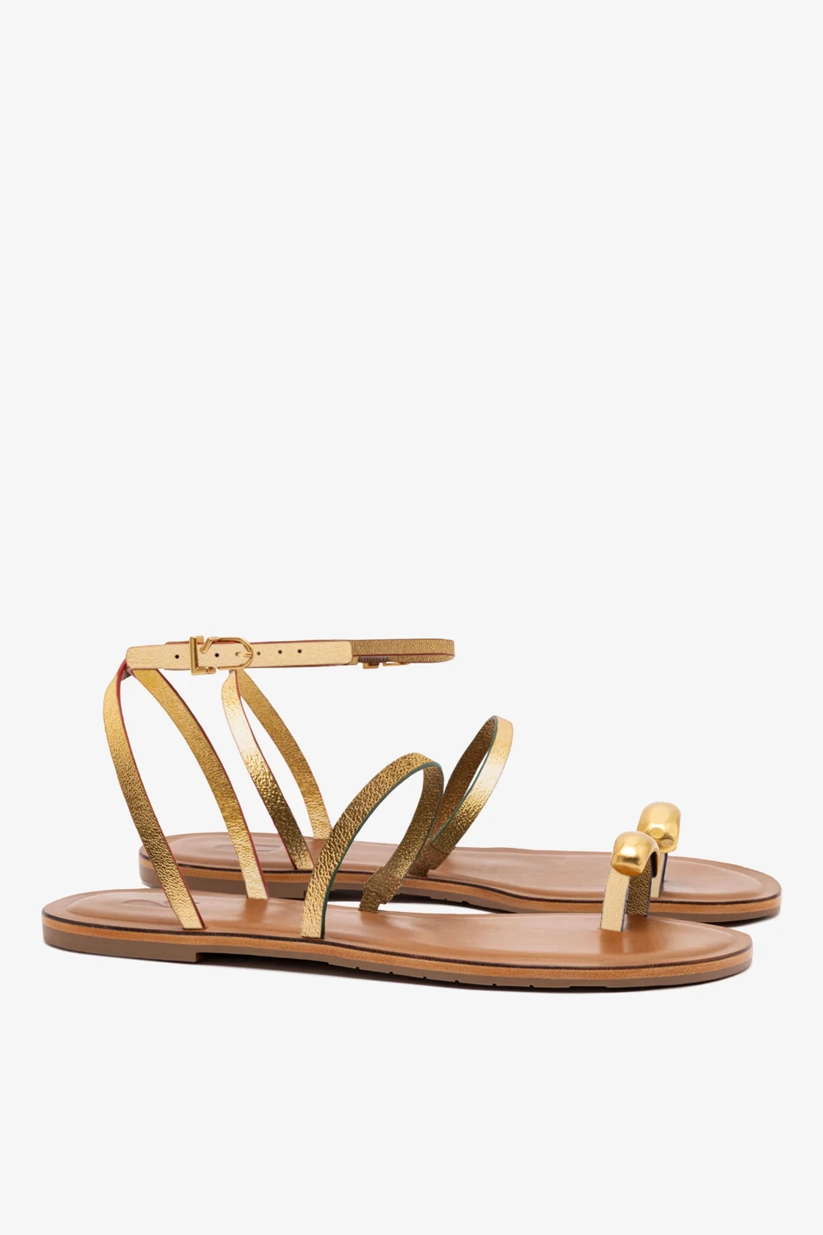 Biarritz Flat Sandal In Gold Metallic Leather - Image 3