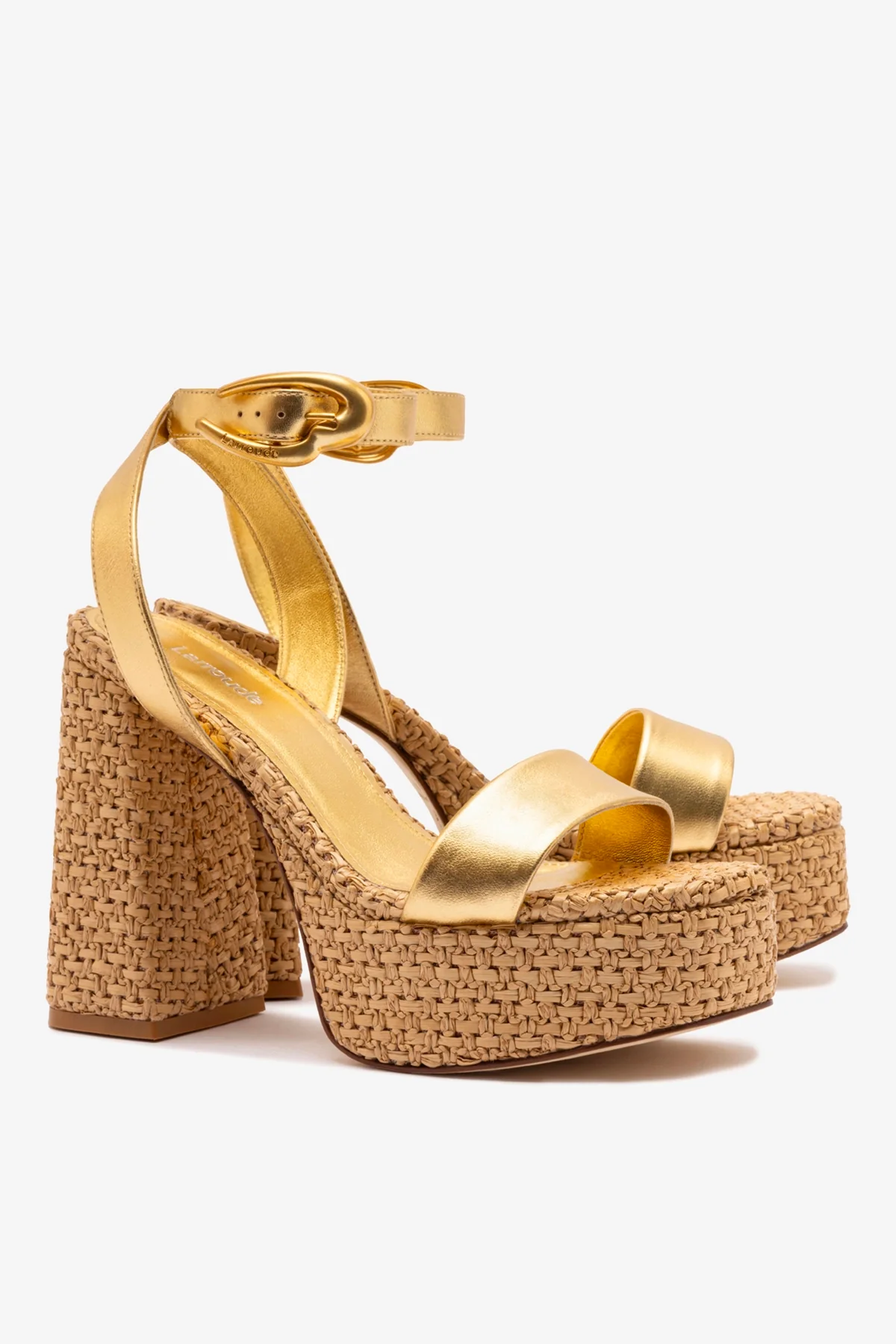 Dolly Verona Sandal In Gold Metallic Leather and Natural Raffia - Image 3
