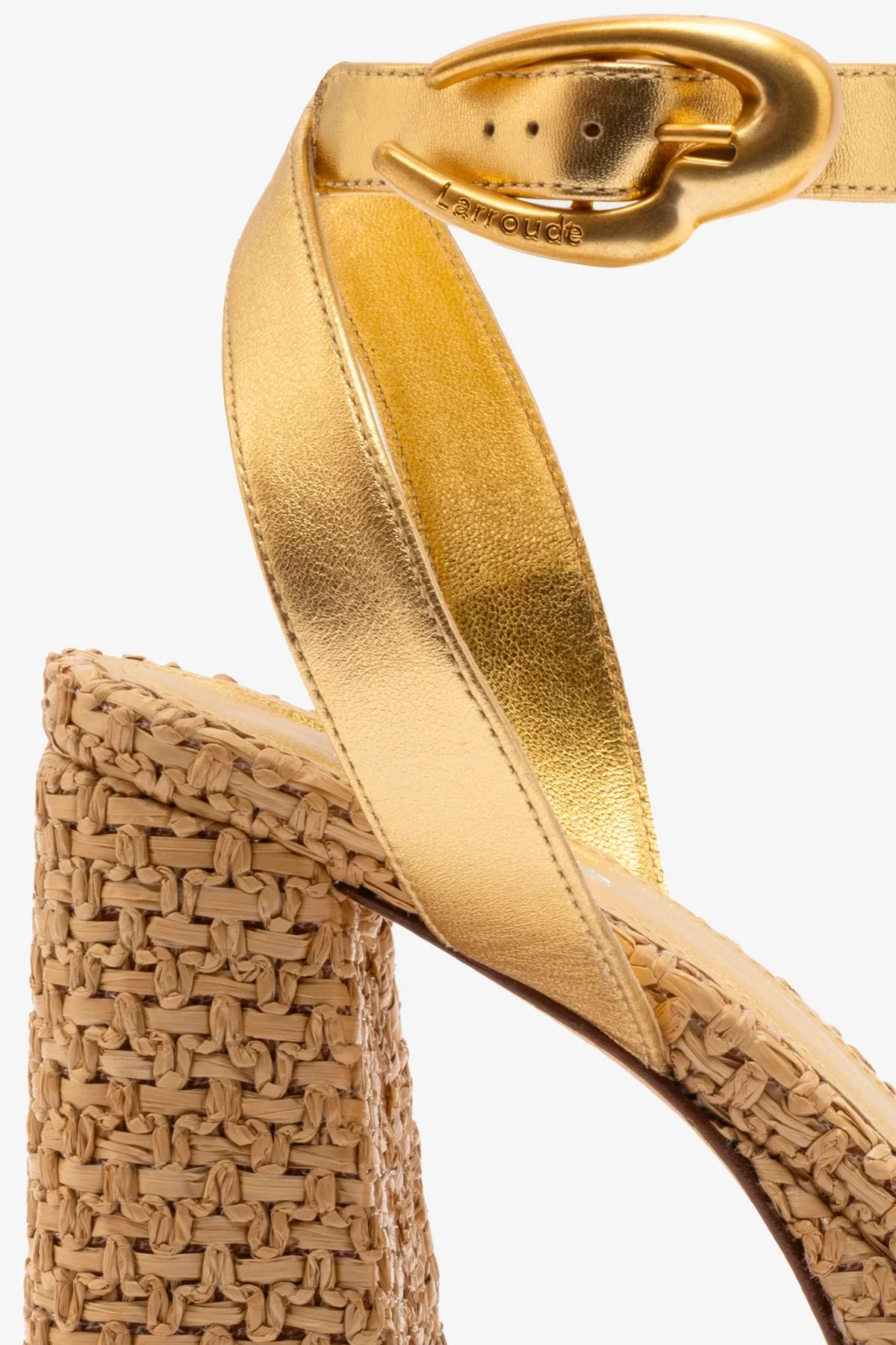 Dolly Verona Sandal In Gold Metallic Leather and Natural Raffia - Image 4