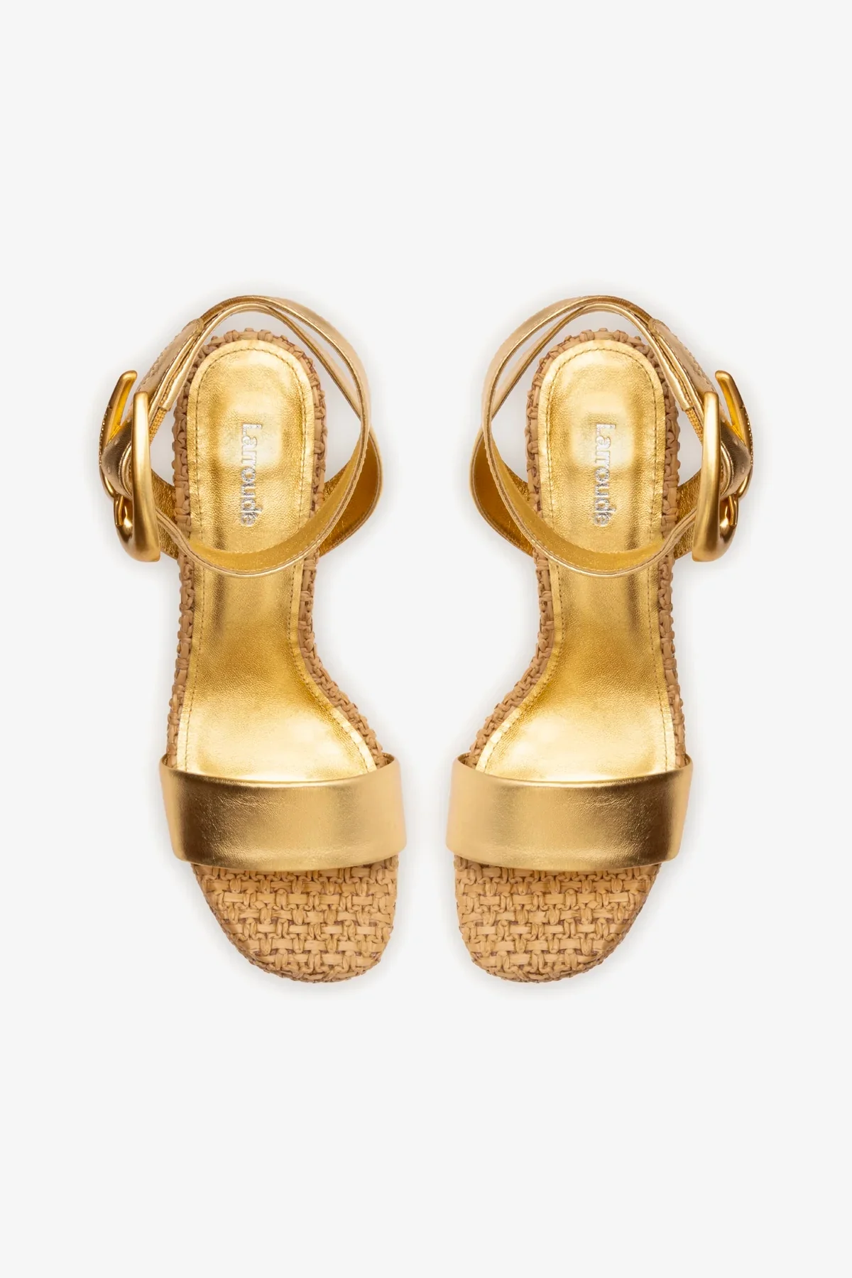 Dolly Verona Sandal In Gold Metallic Leather and Natural Raffia - Image 7