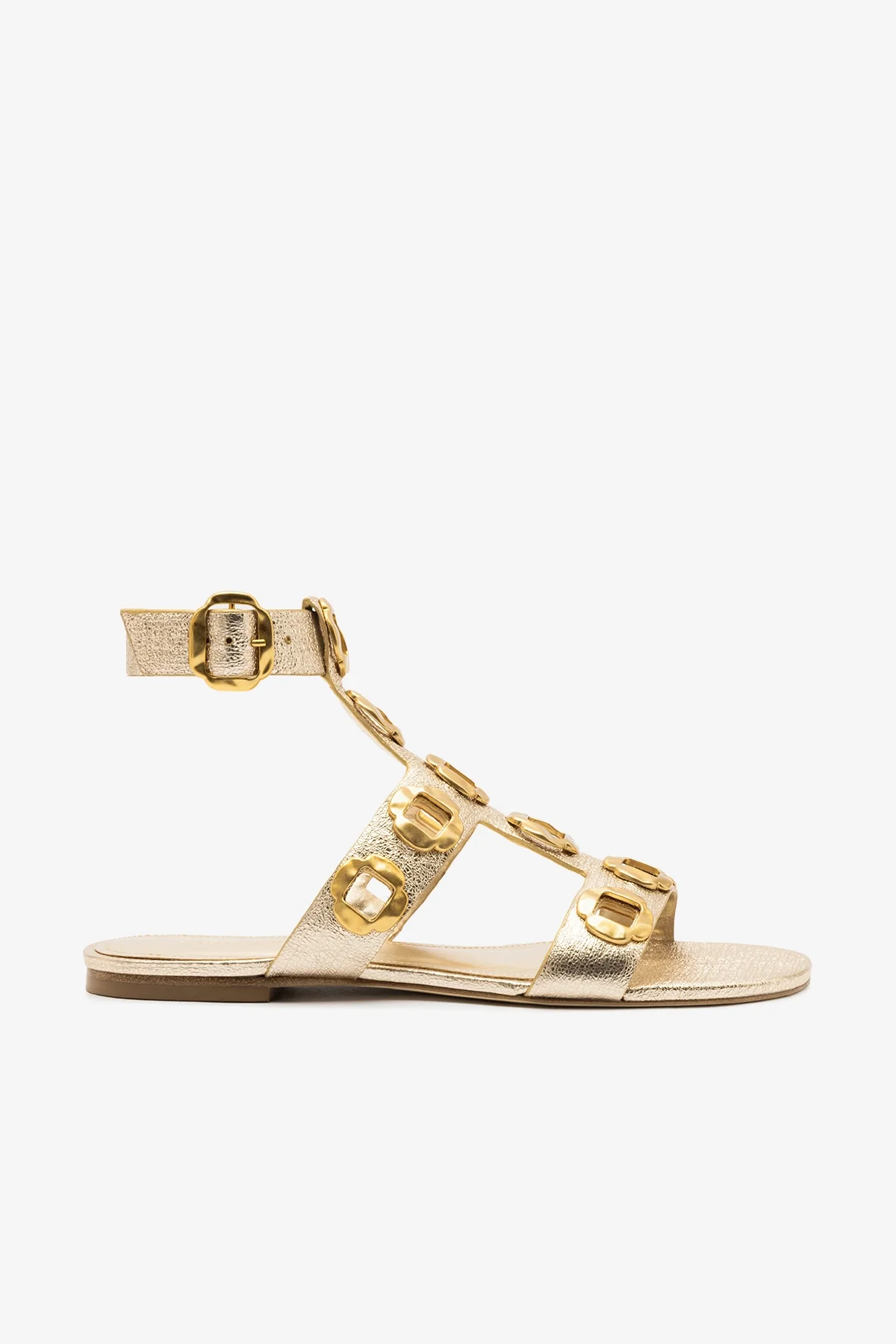 Milan Gladiator Flat In Platina Metallic Leather