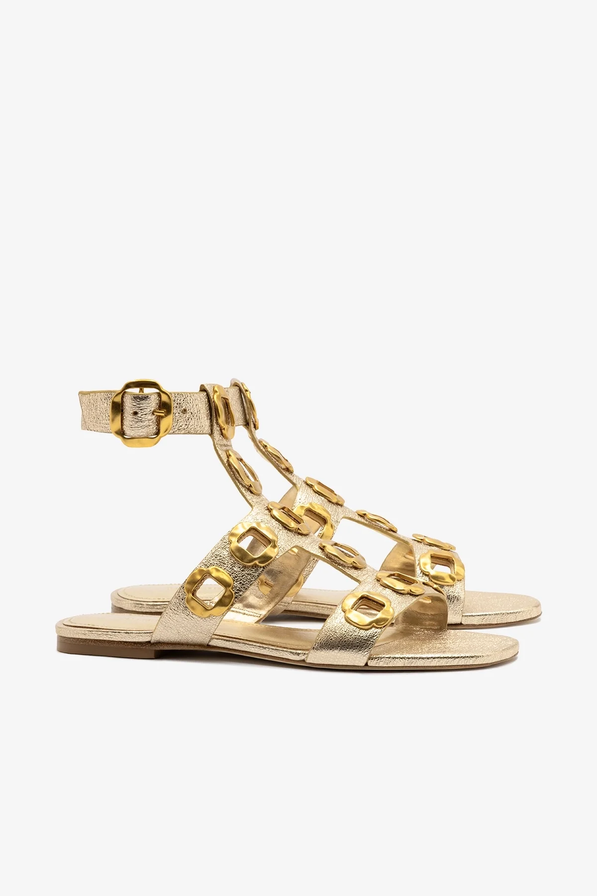 Milan Gladiator Flat In Platina Metallic Leather - Image 3