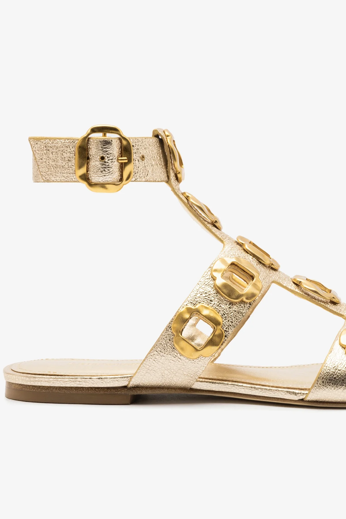 Milan Gladiator Flat In Platina Metallic Leather - Image 4