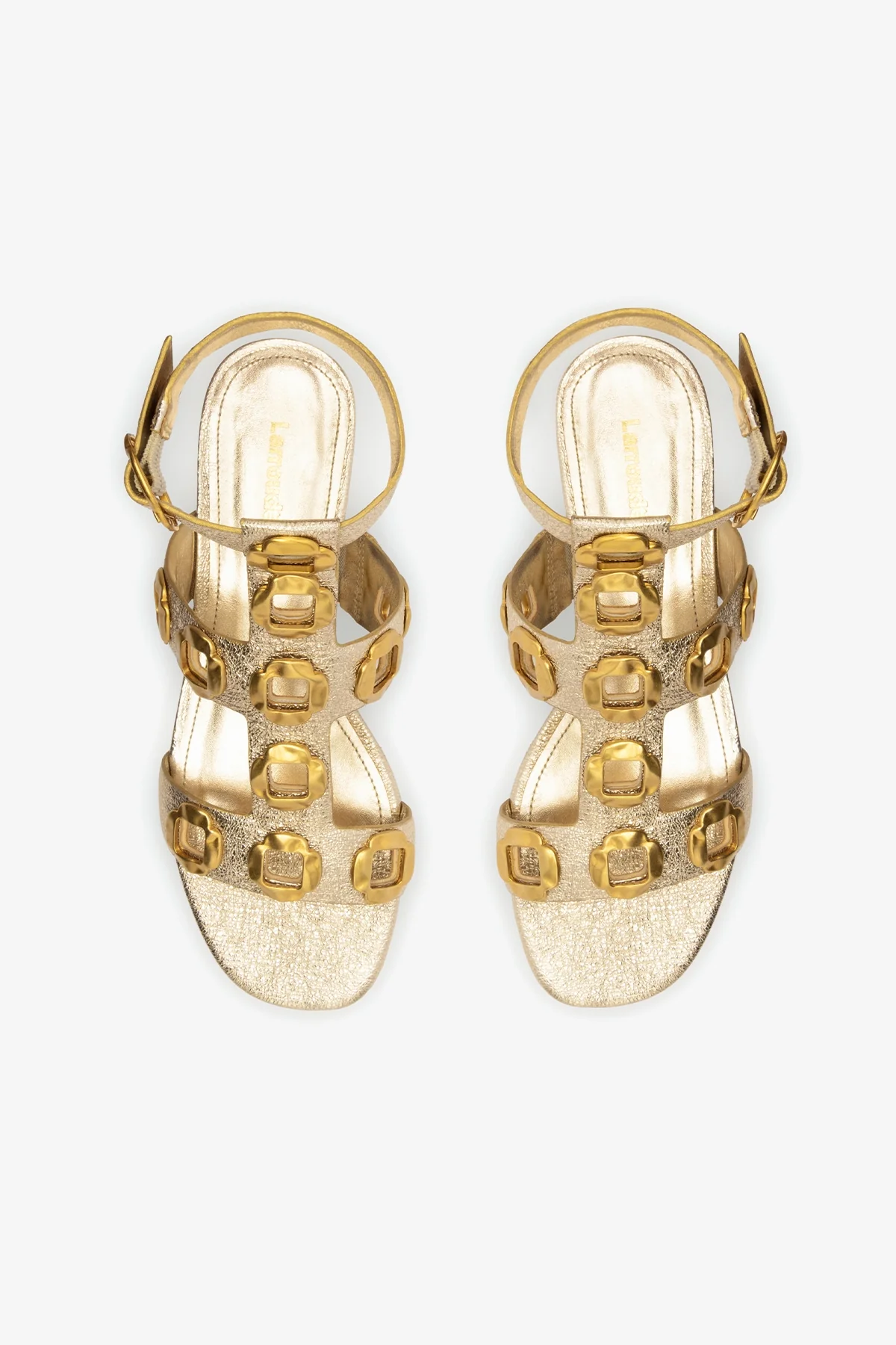 Milan Gladiator Flat In Platina Metallic Leather - Image 6