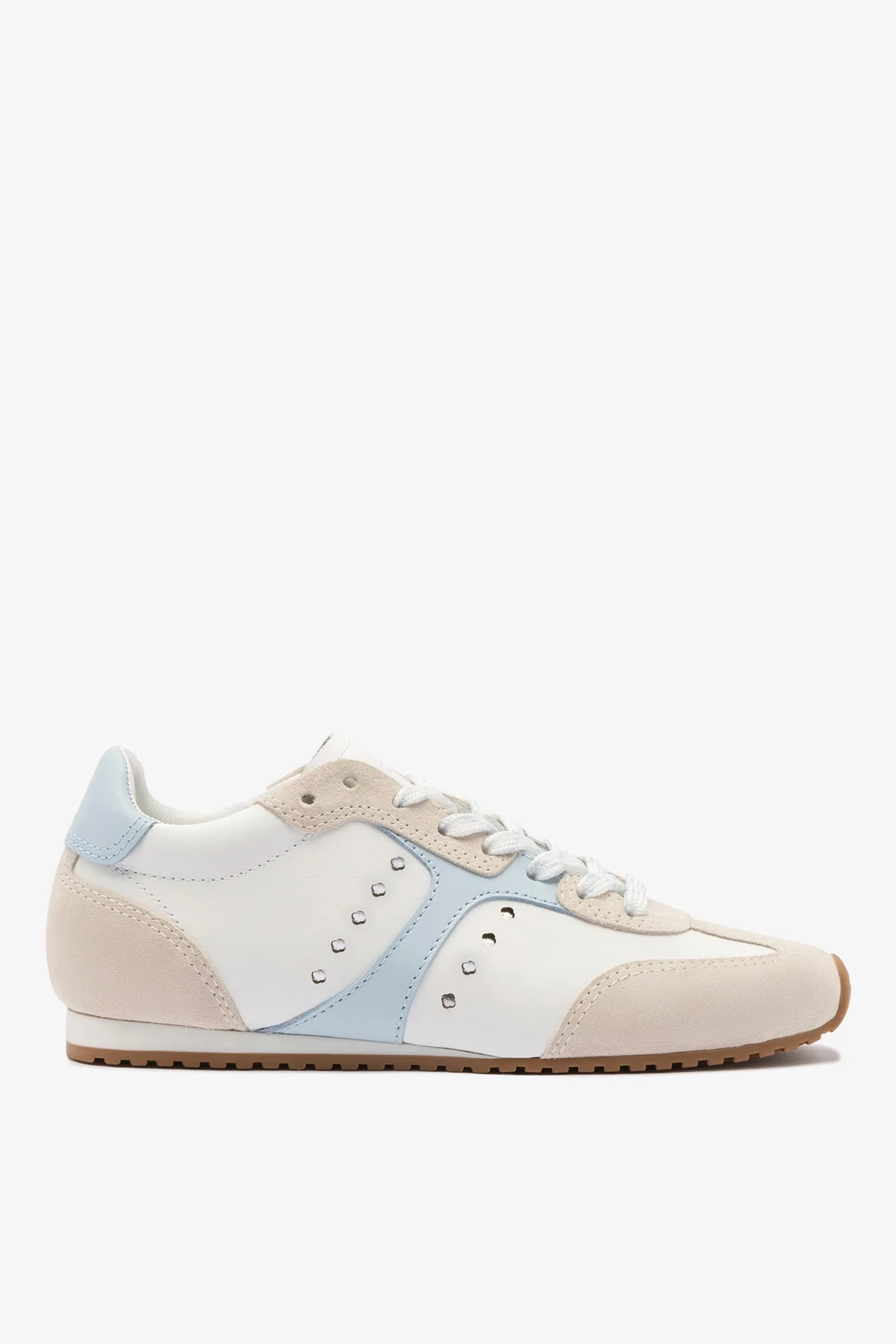 Stella Sneaker In Grey Suede, White Leather and Silver Metallic Leather