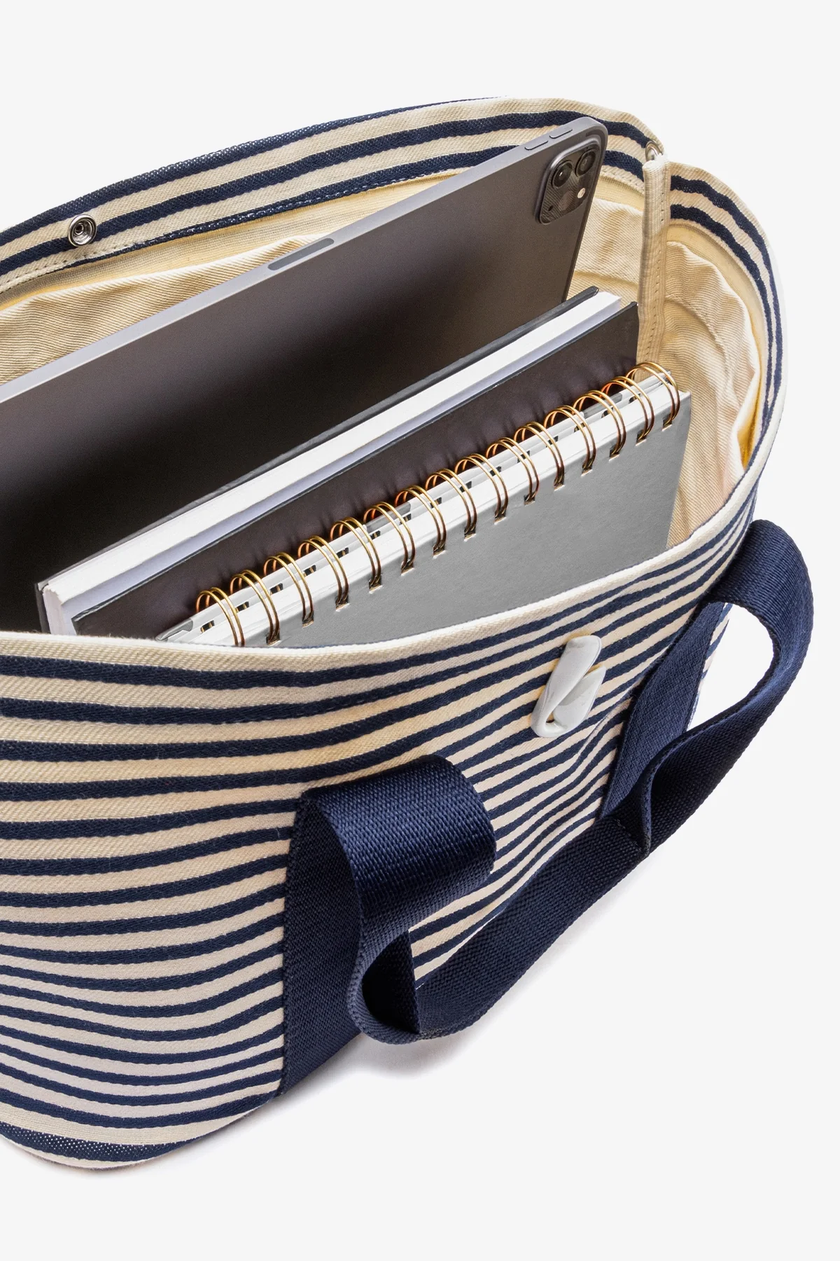 Americana Tote Bag In Indigo And Natural Awning Stripe - Image 7