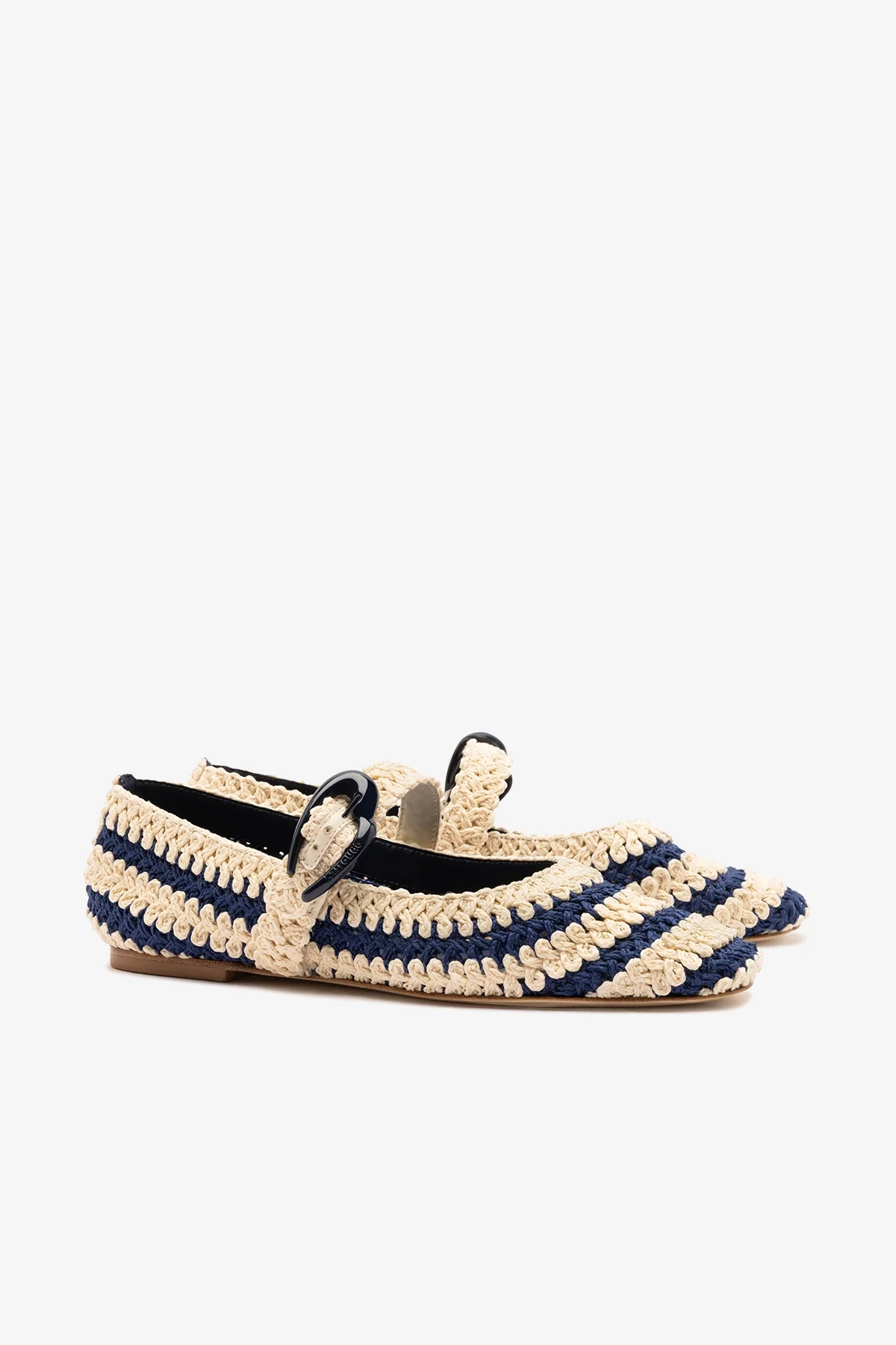 Verona Crochet Ballet Flat In Navy and Ivory Crochet - Image 3