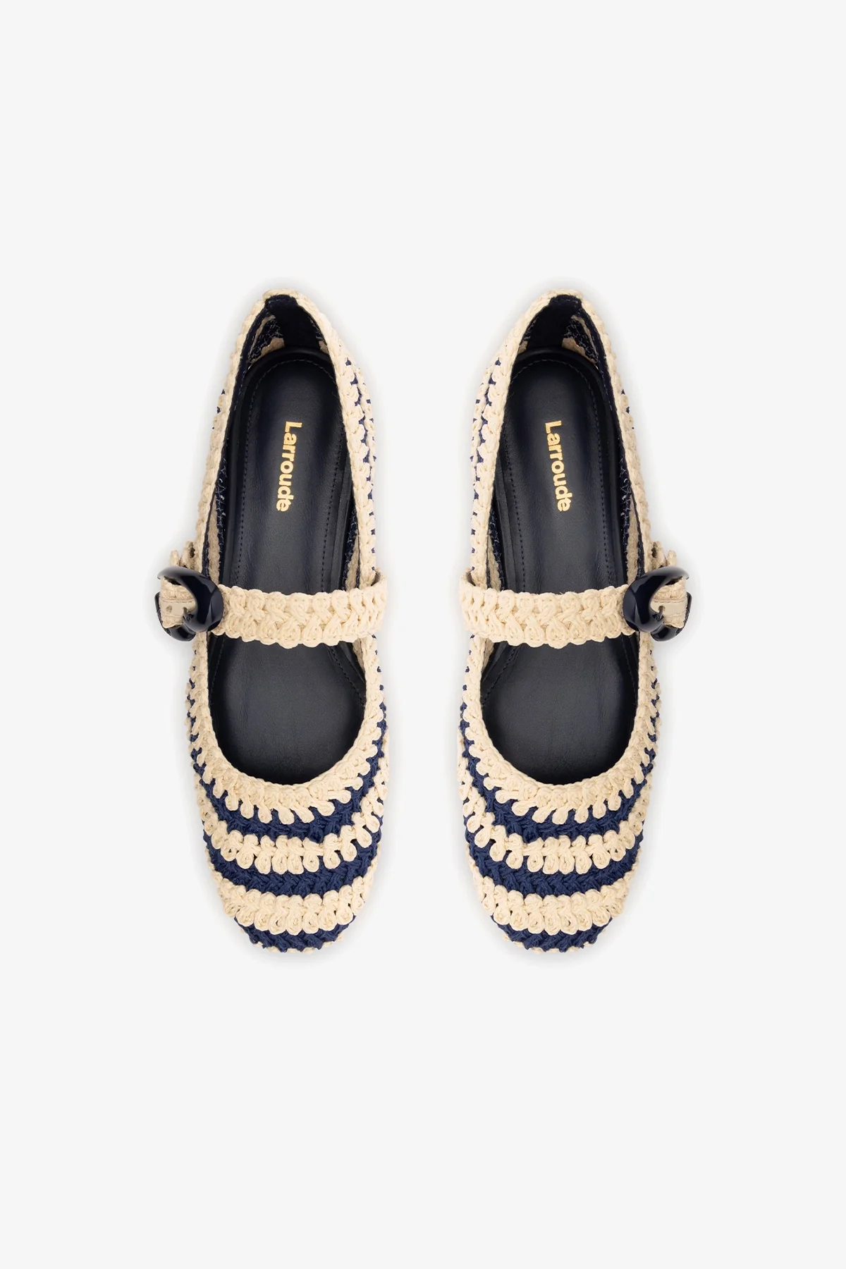 Verona Crochet Ballet Flat In Navy and Ivory Crochet - Image 5