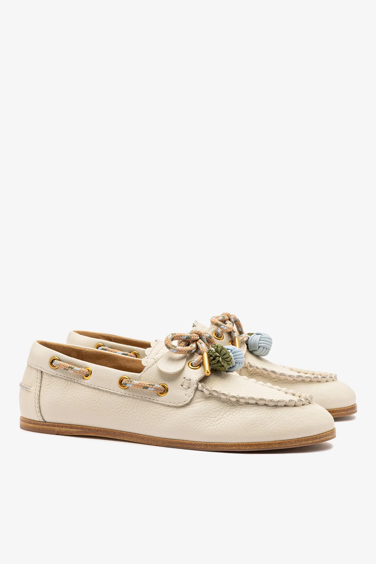 Cyprus Boat Shoe In Ivory Leather - Image 3