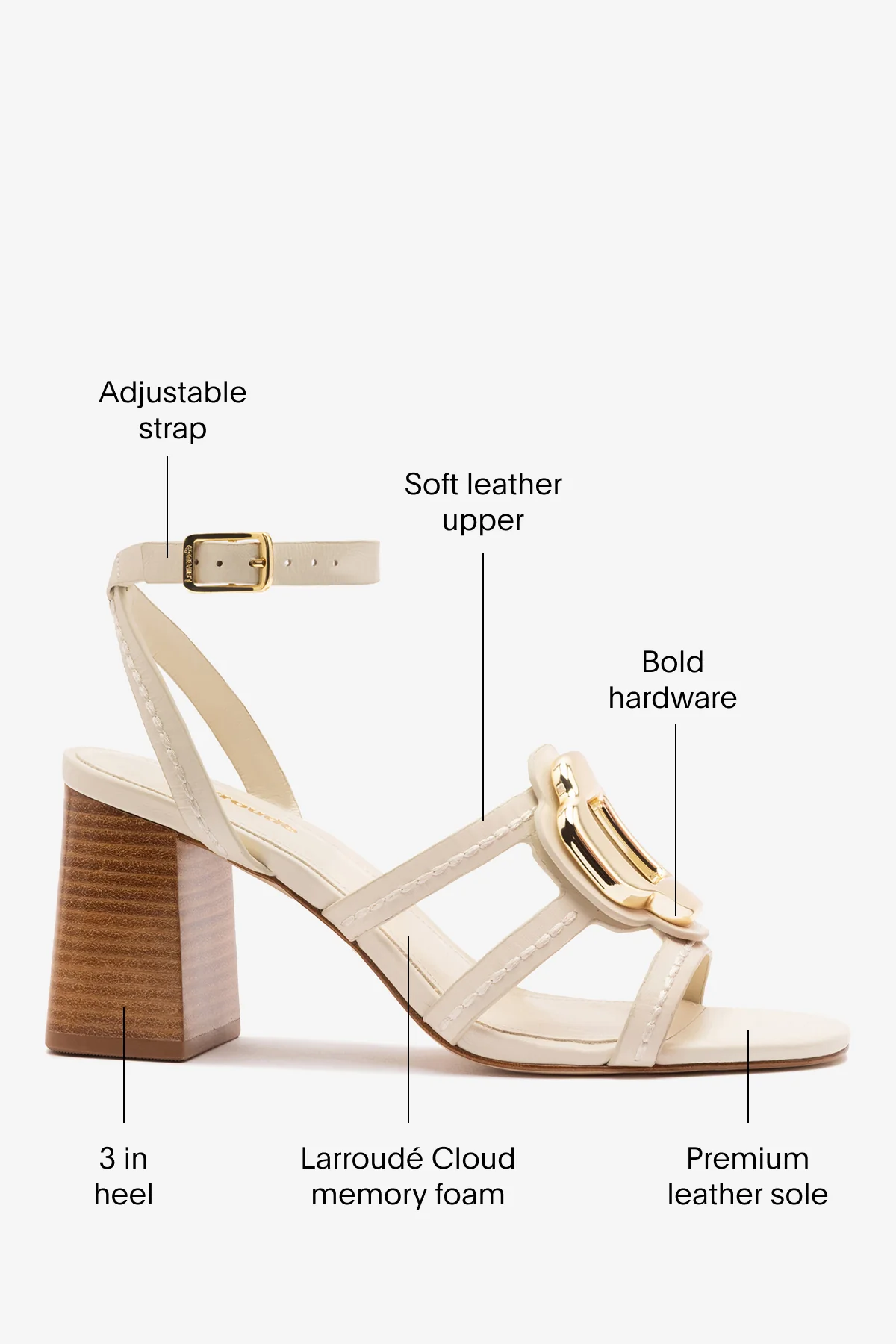 Margherita Block Sandal Ivory Leather - Image 5
