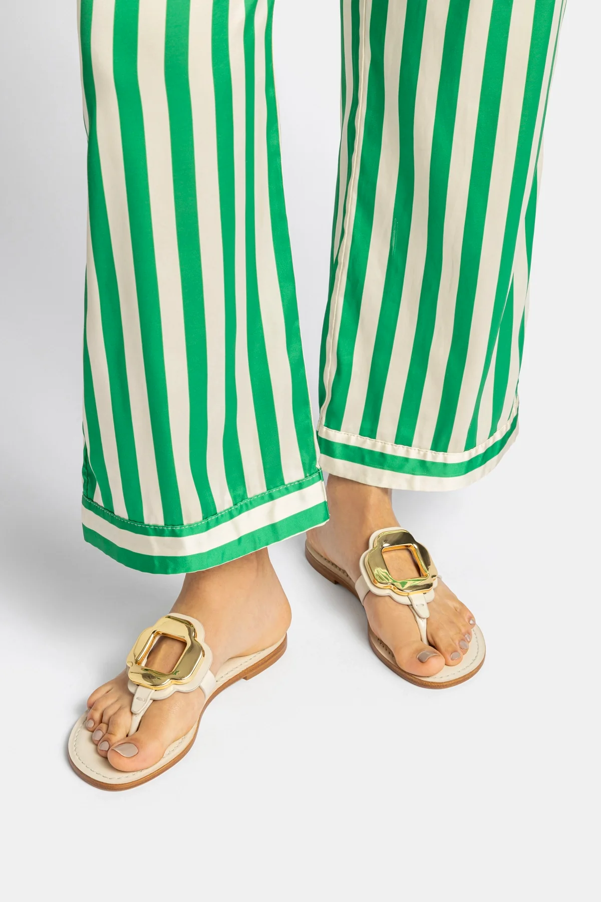 Margherita Thong Sandal in Ivory Leather and Gold Hardware - Image 2