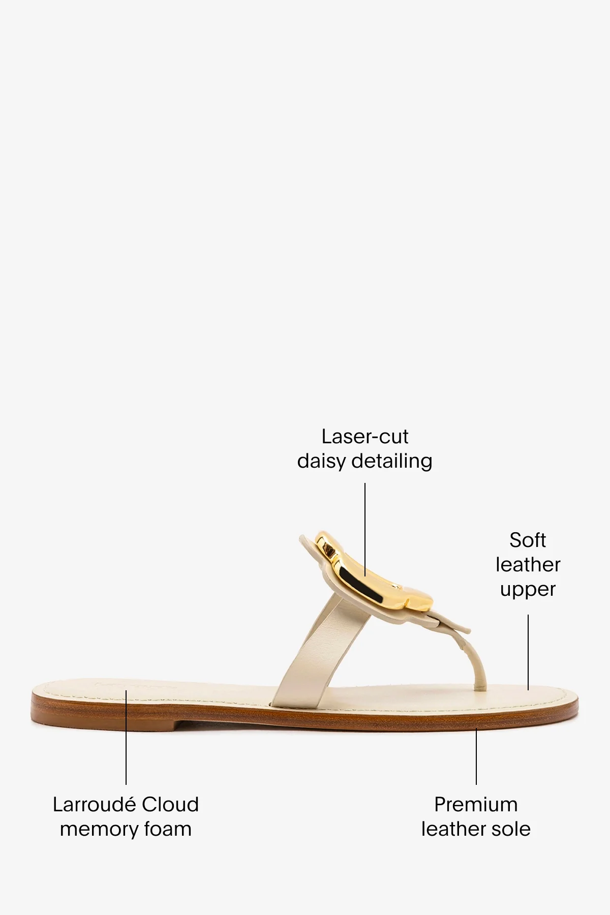 Margherita Thong Sandal in Ivory Leather and Gold Hardware - Image 5