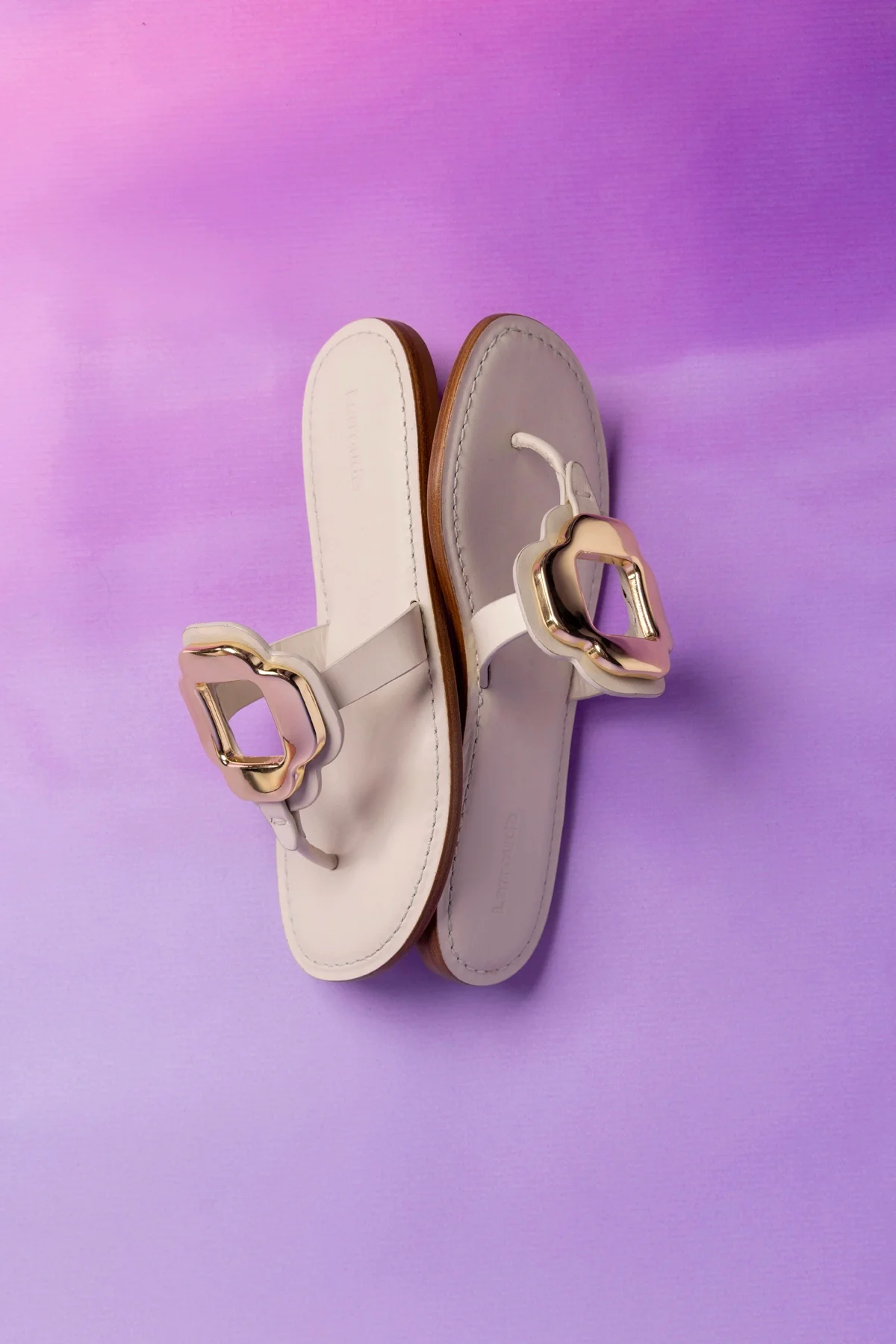 Margherita Thong Sandal in Ivory Leather and Gold Hardware - Image 6