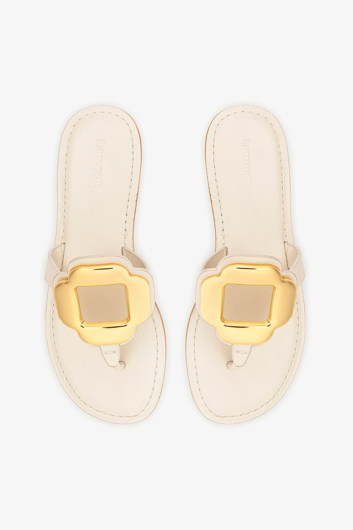 Margherita Thong Sandal in Ivory Leather and Gold Hardware - Image 7