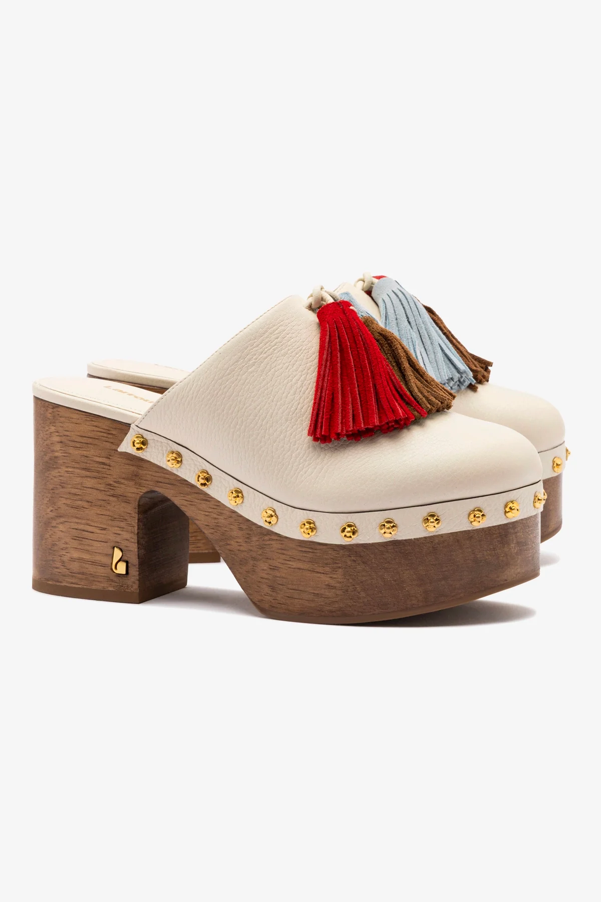 Miso Wooden Tassel Clog In Ivory Leather - Image 3