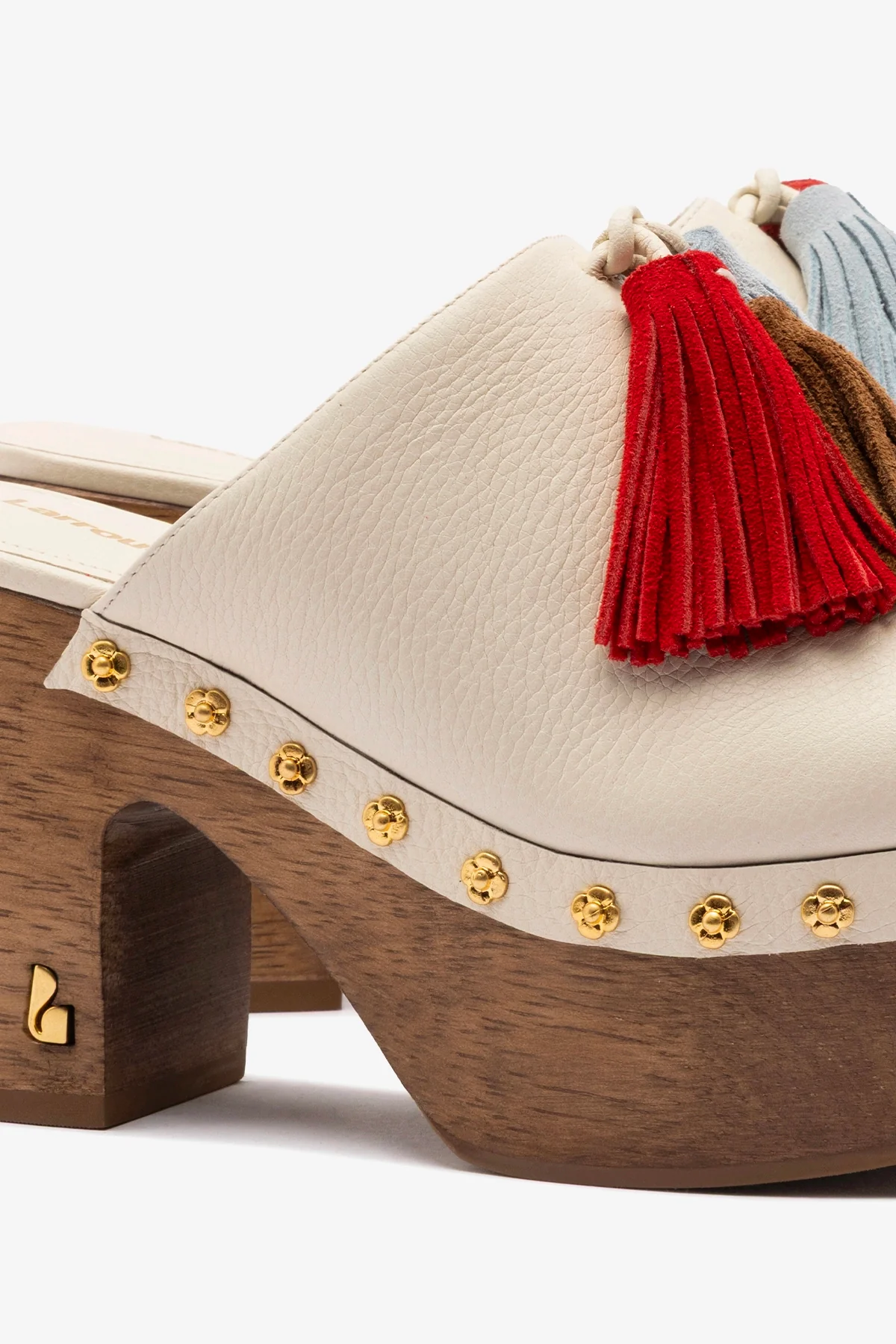 Miso Wooden Tassel Clog In Ivory Leather - Image 4