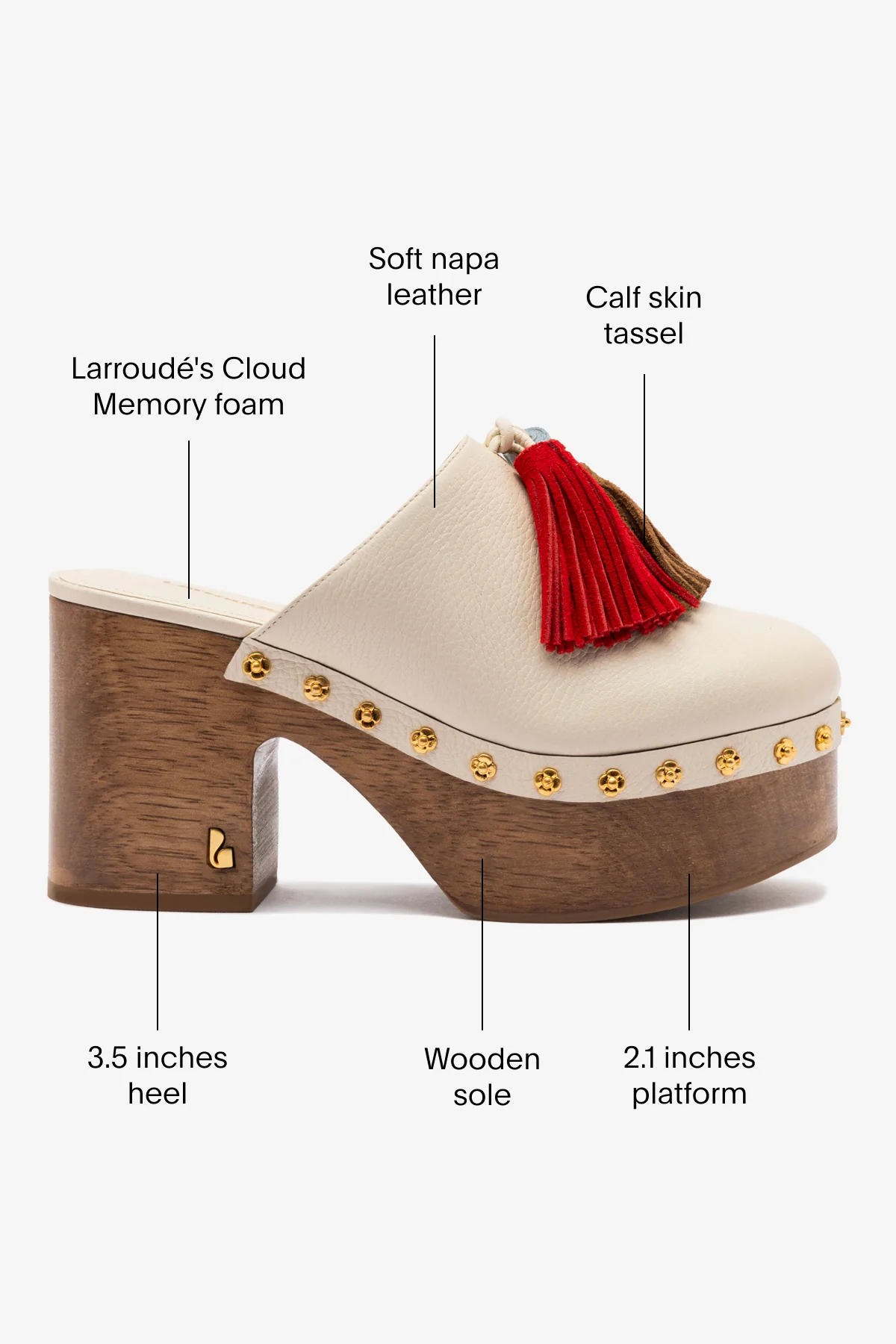 Miso Wooden Tassel Clog In Ivory Leather - Image 5
