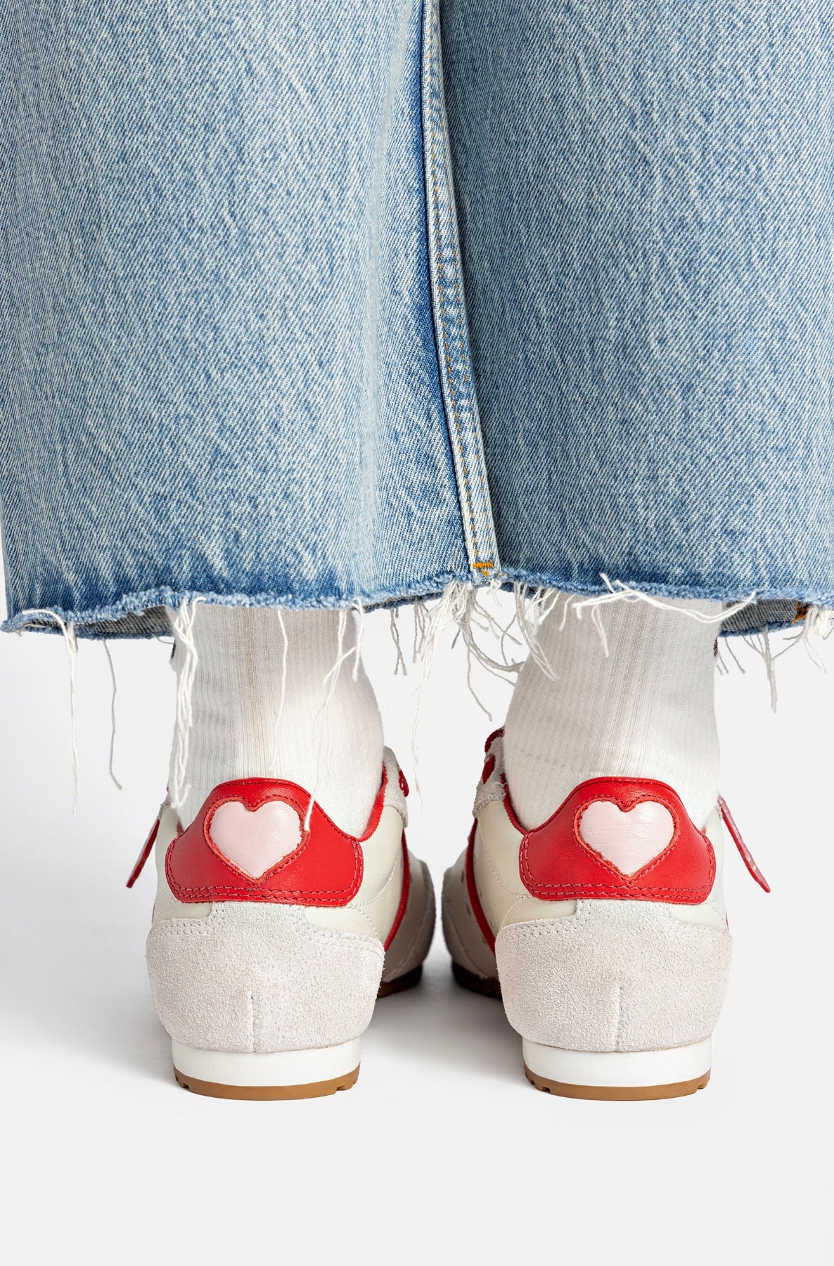 Stella Amore Sneaker In Ivory Leather and Scarlet Suede - Image 2