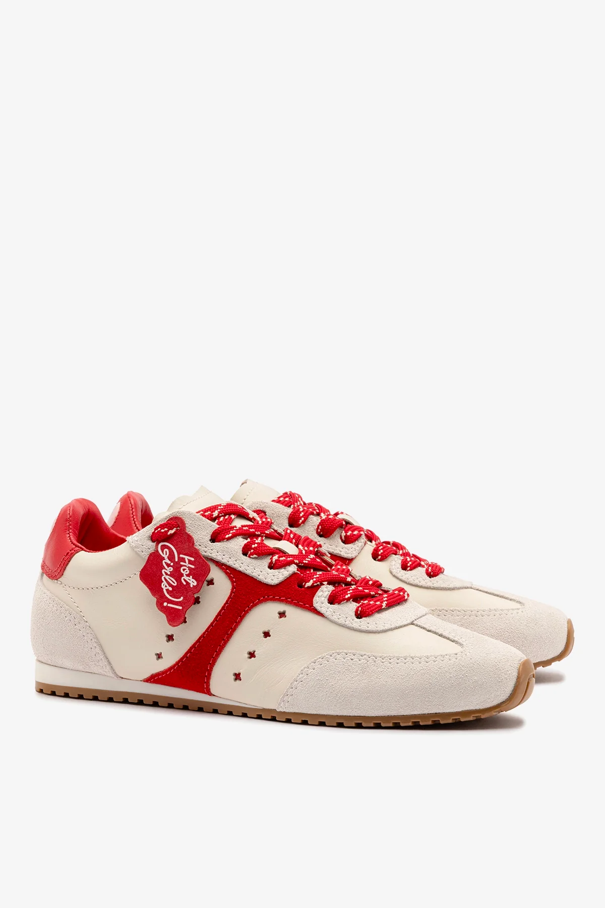 Stella Amore Sneaker In Ivory Leather and Scarlet Suede - Image 3