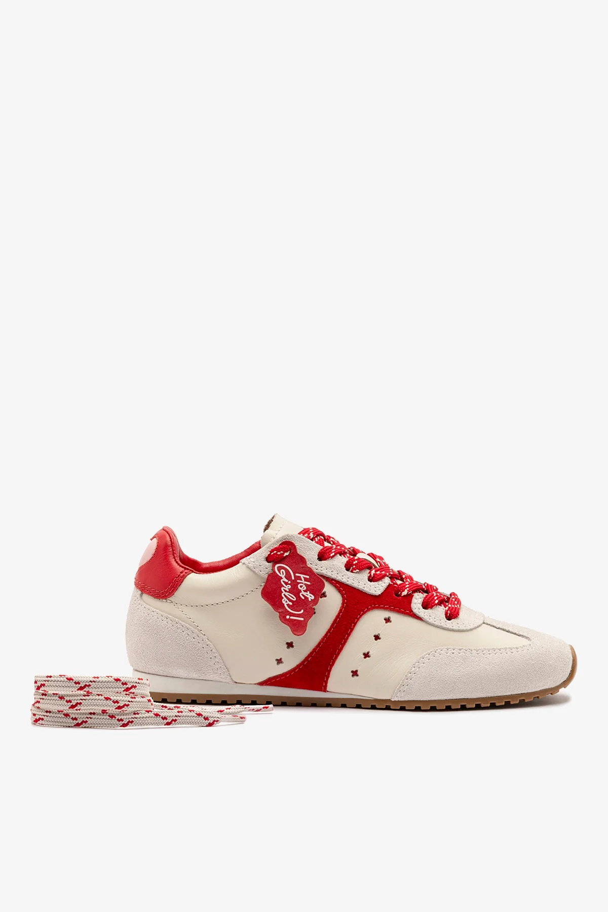Stella Amore Sneaker In Ivory Leather and Scarlet Suede - Image 4