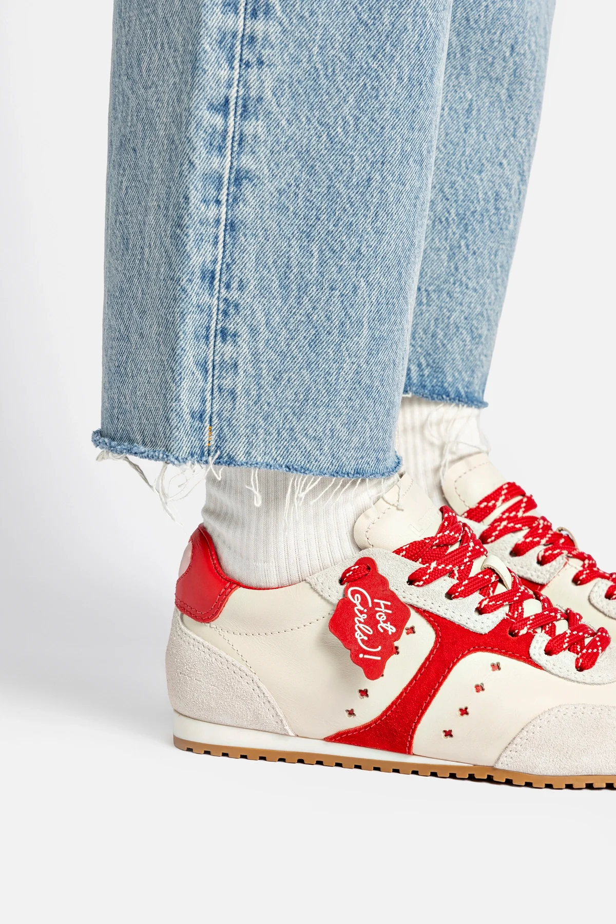 Stella Amore Sneaker In Ivory Leather and Scarlet Suede - Image 6