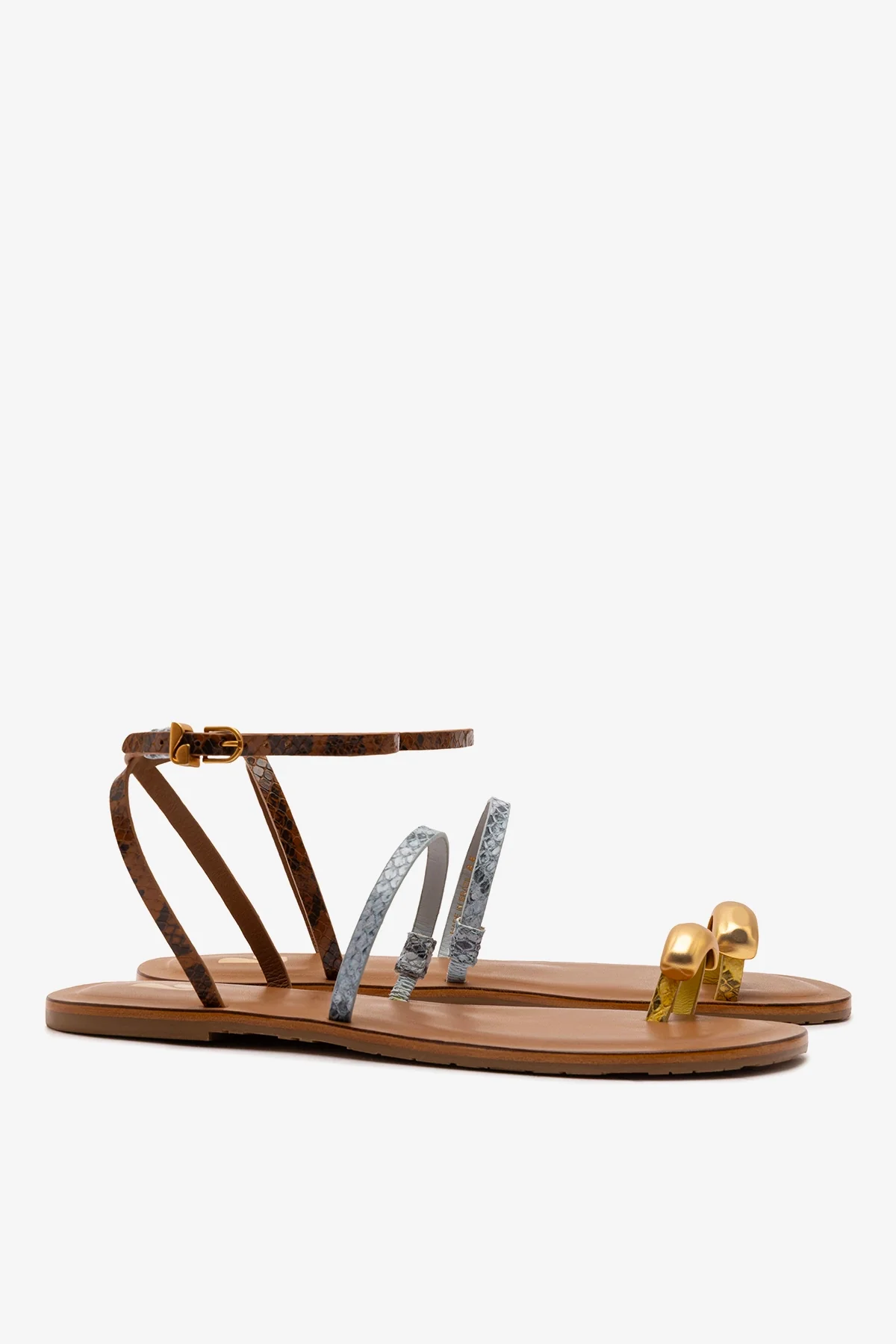 Biarritz Flat Sandal In Lemonade, Maya and Oud Python Embossed Leather - Image 3