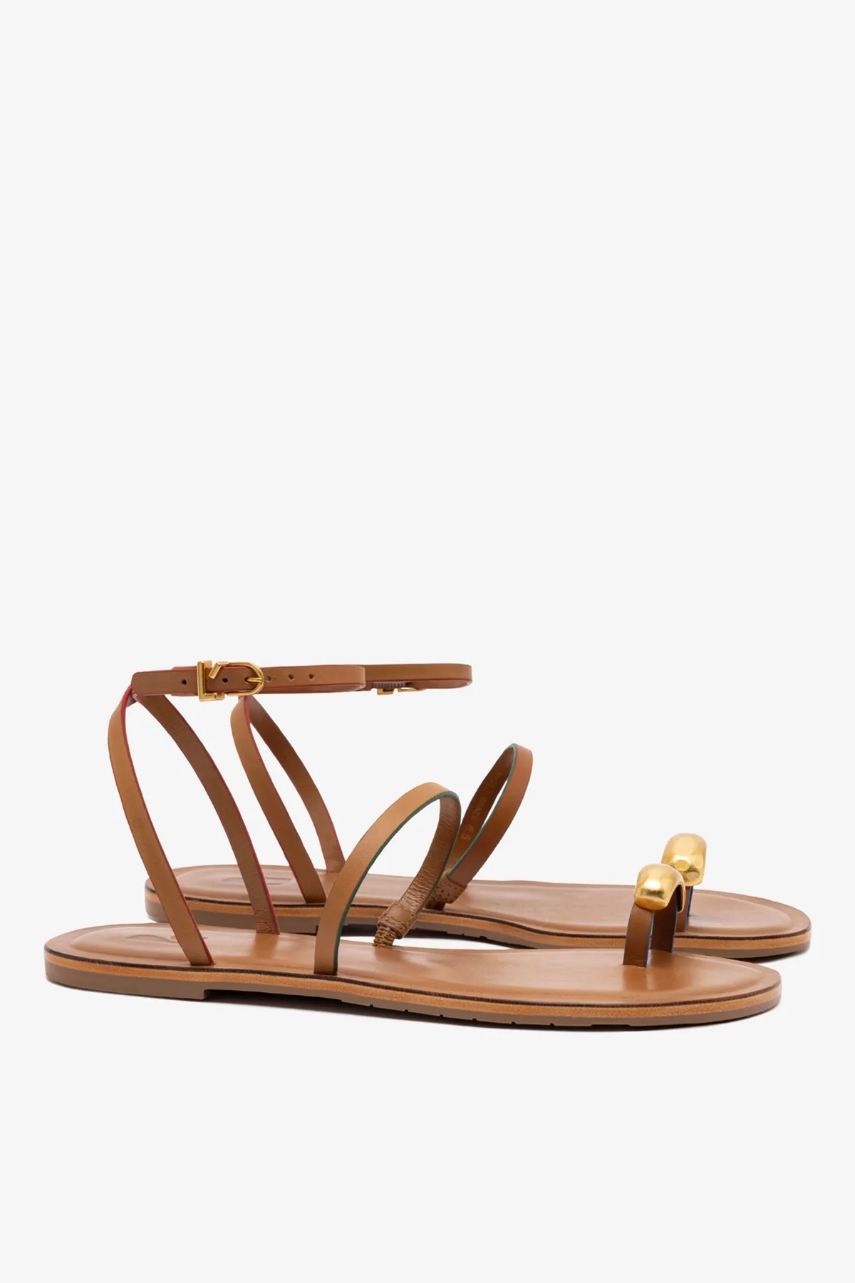 Biarritz Flat Sandal In Light Caramel Leather - Image 3