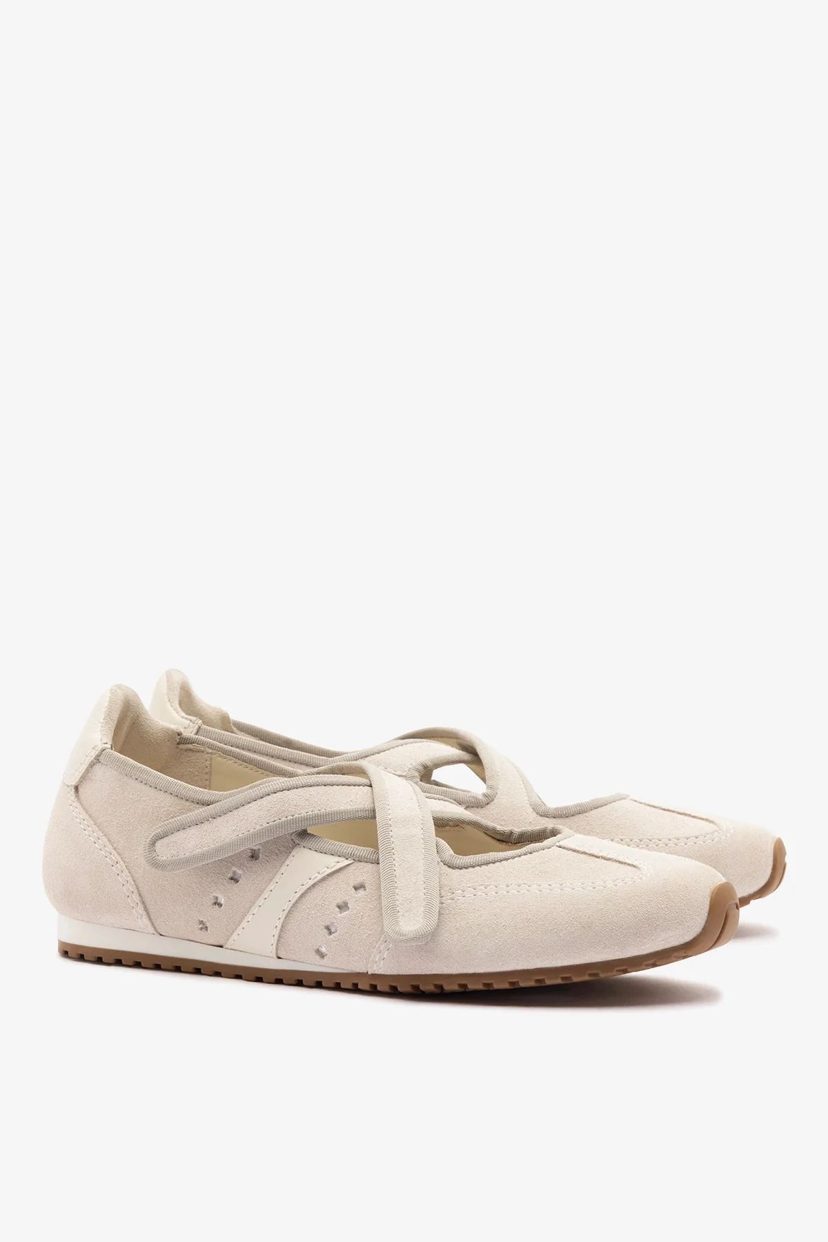 Stella Ballerina Flat In Mushroom Grey Suede and Ivory Leather - Image 3