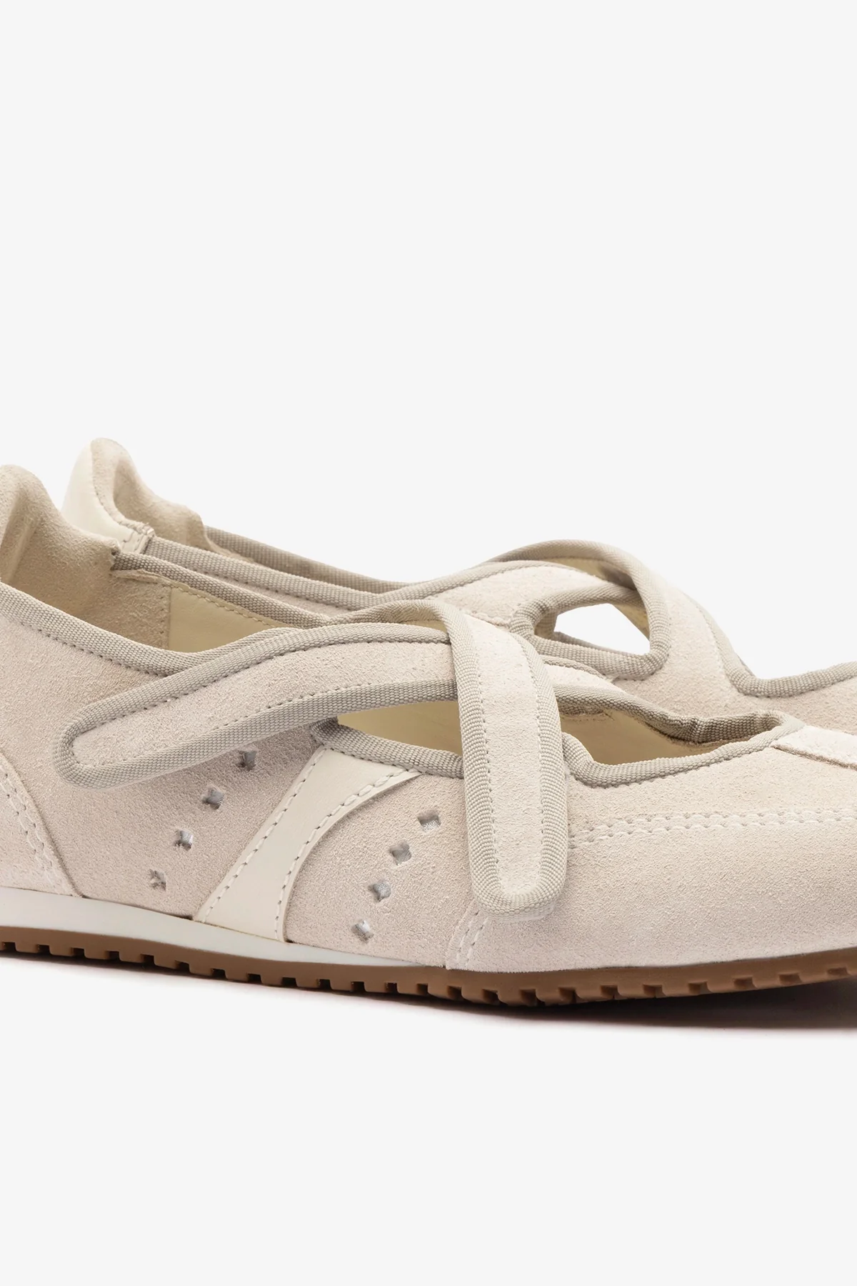 Stella Ballerina Flat In Mushroom Grey Suede and Ivory Leather - Image 4