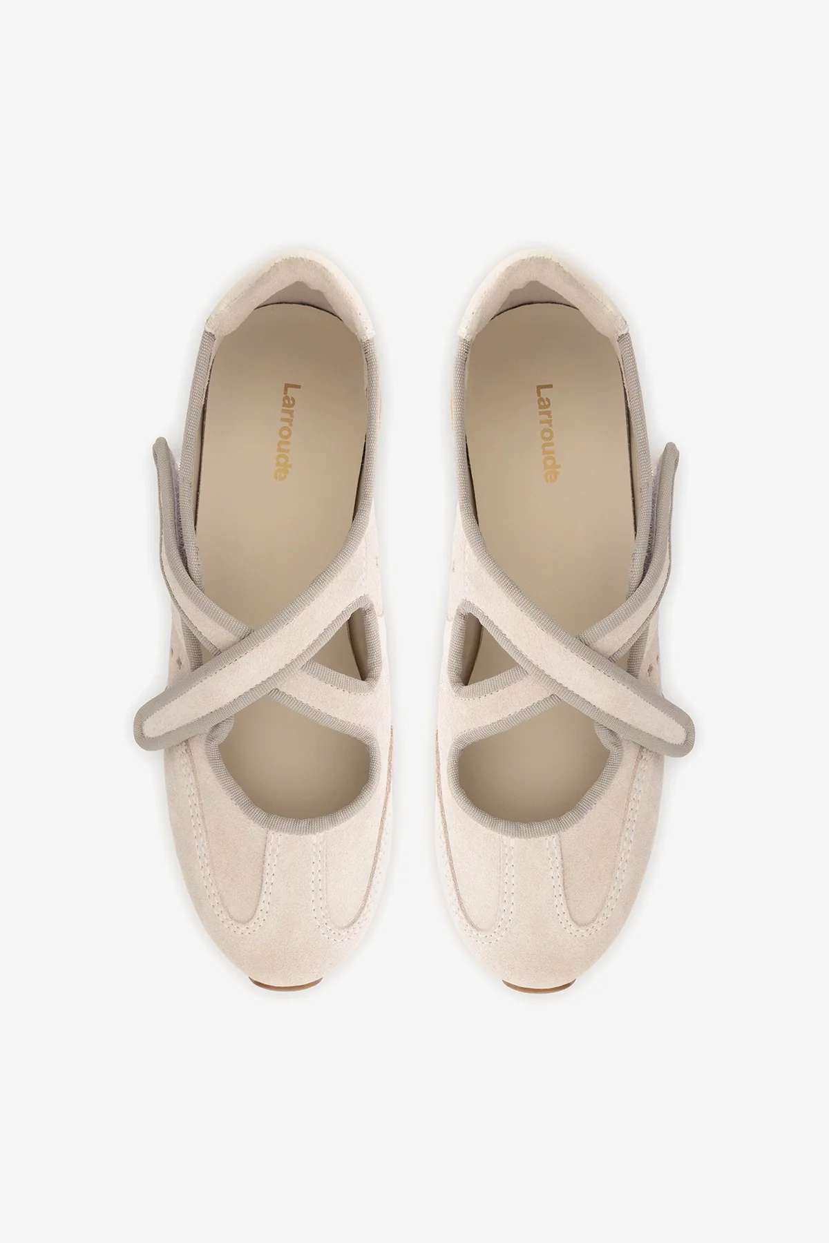 Stella Ballerina Flat In Mushroom Grey Suede and Ivory Leather - Image 7